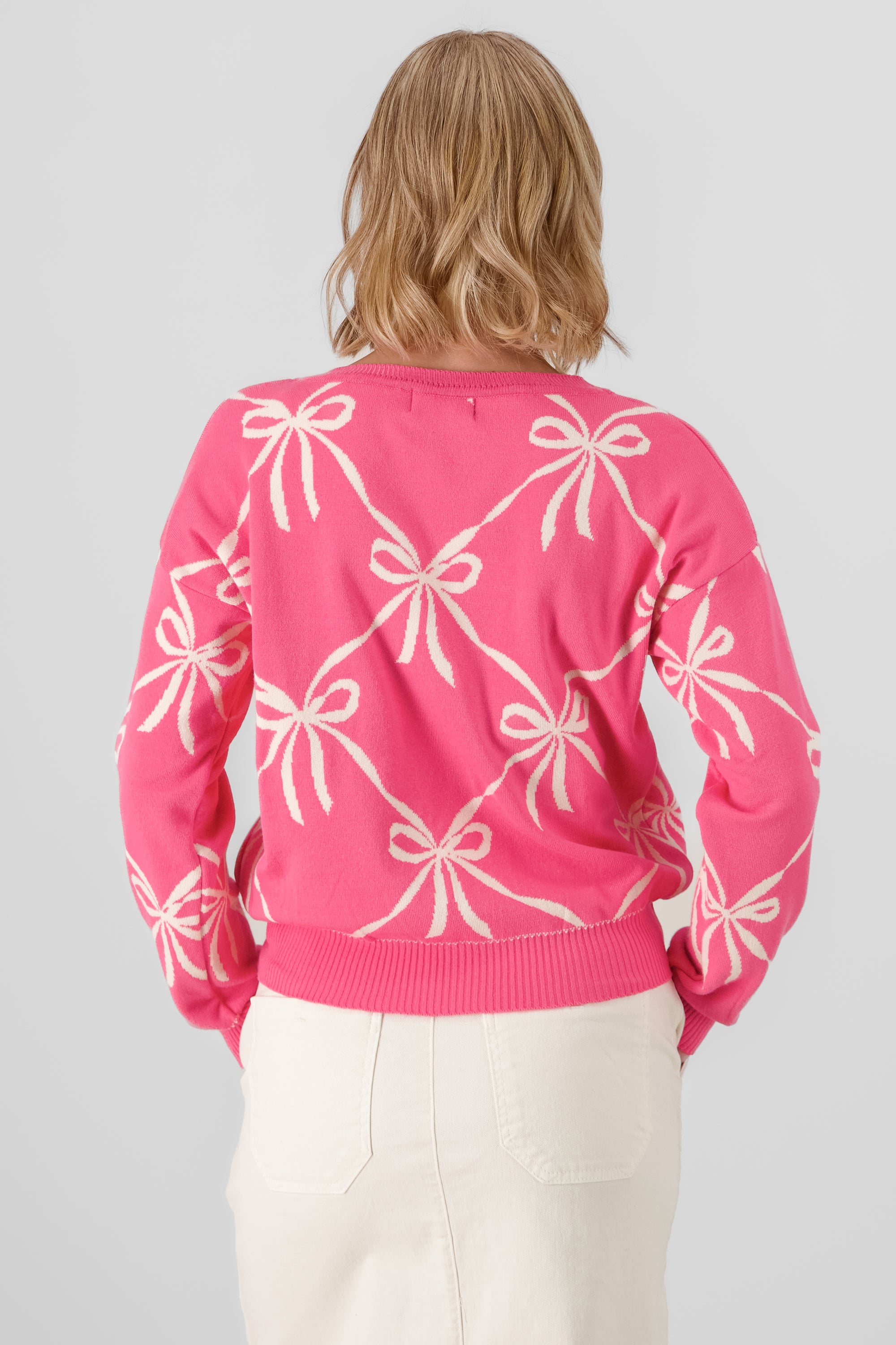 Long Sleeve Bow Sweater PINK COMBO