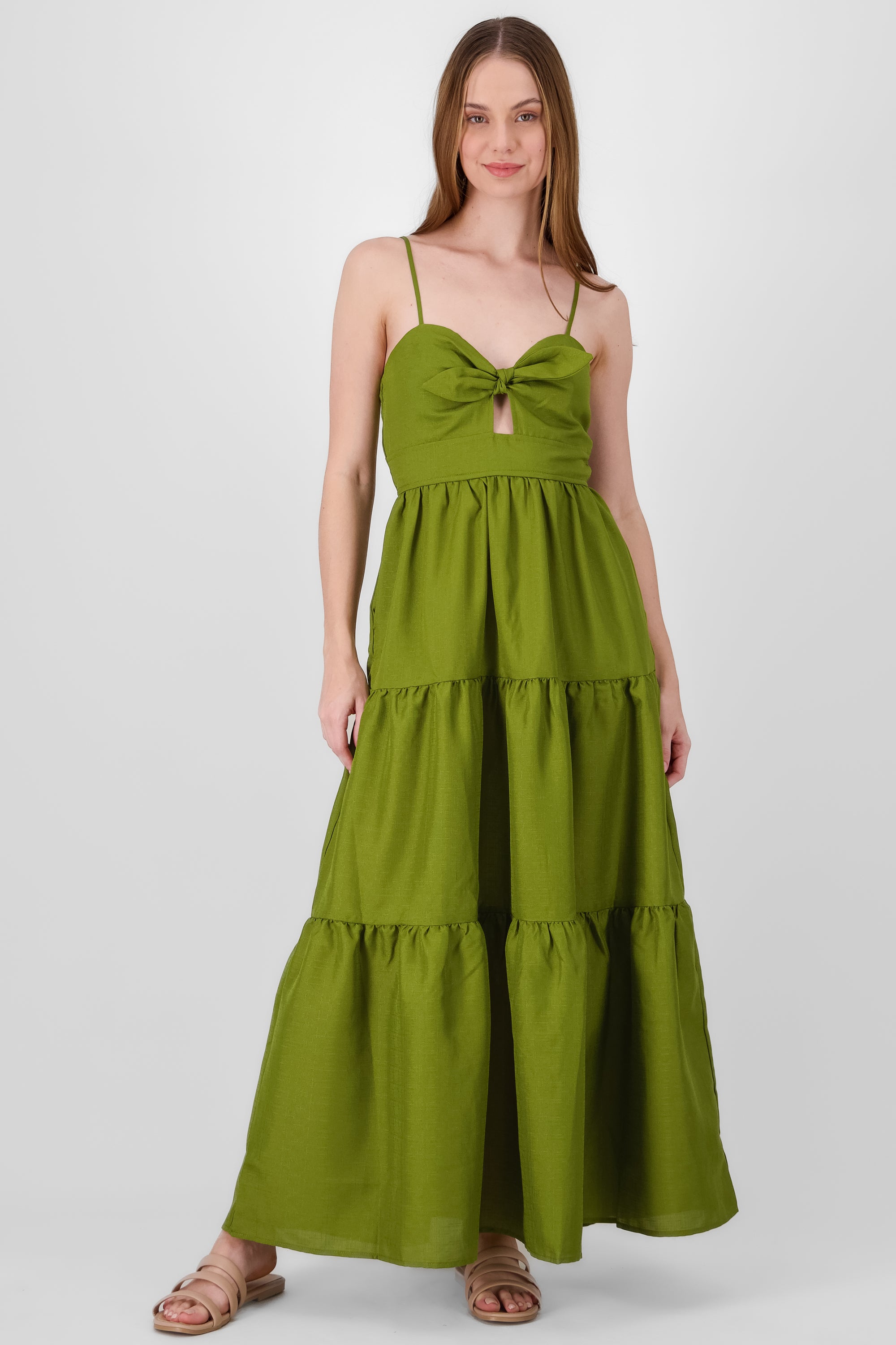 Solid Strappy Maxi Dress OLIVE