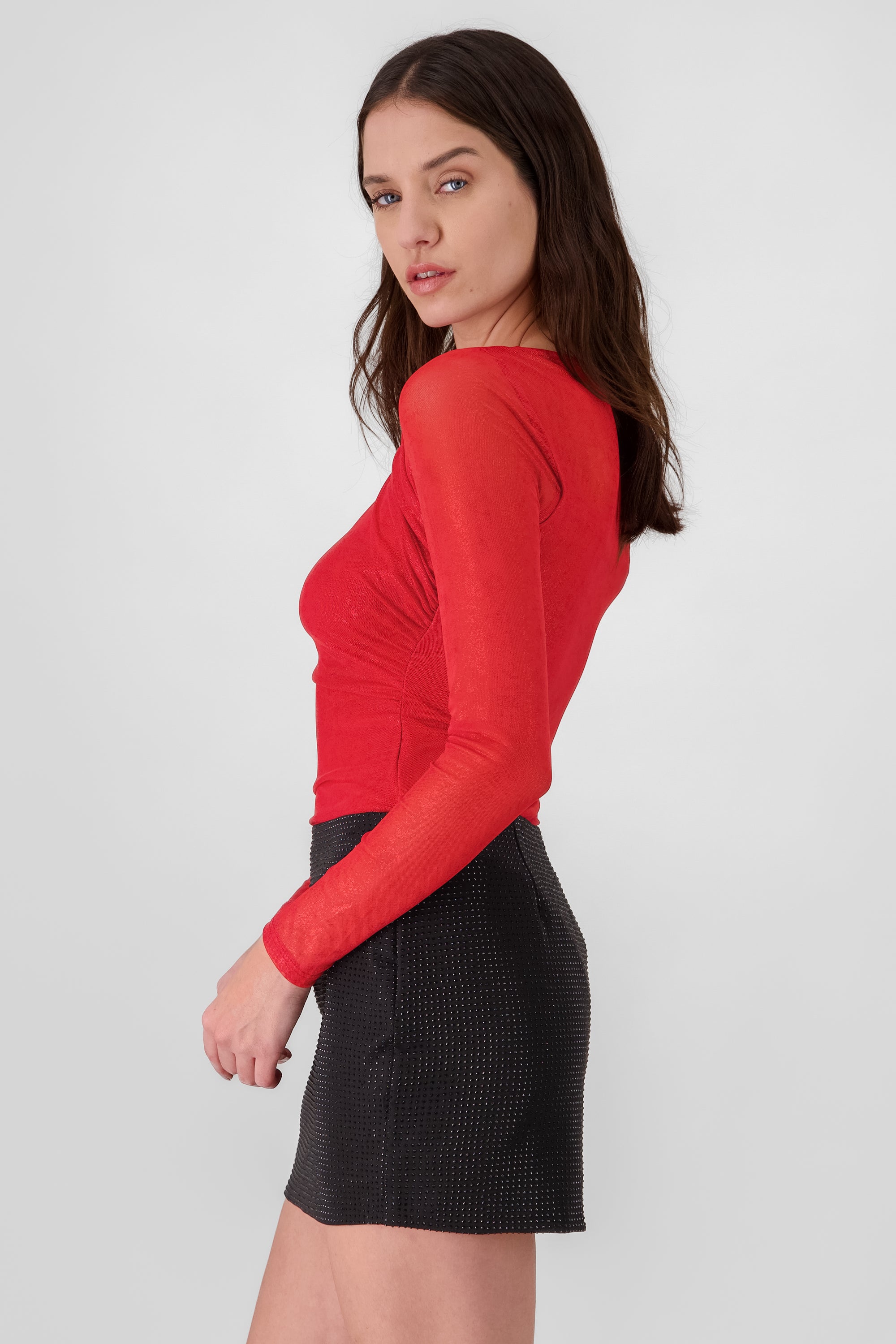 Long Sleeve Foil Bodysuit RED