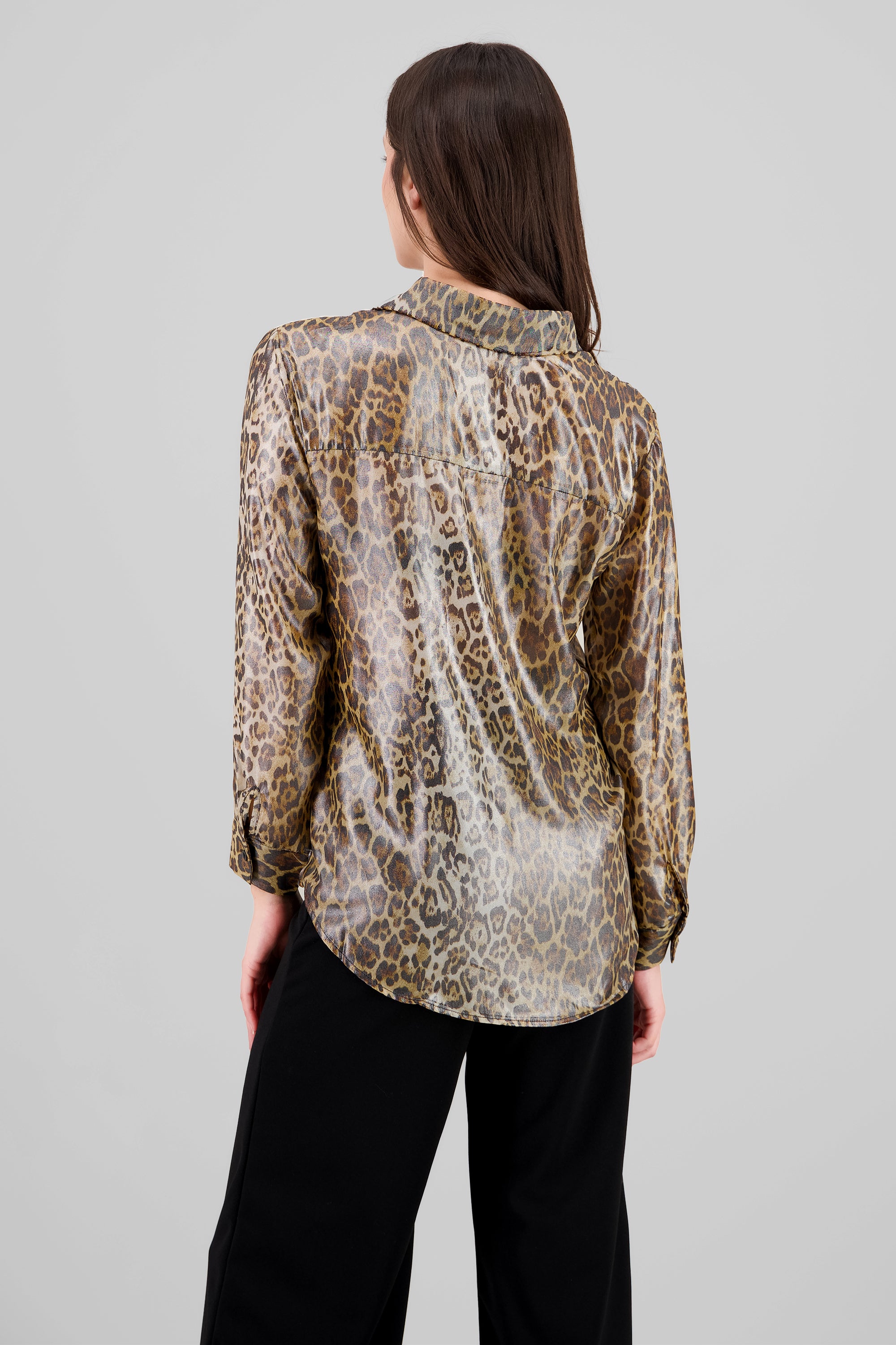 Long Sleeve Leopard Print Shirt BROWN COMBO