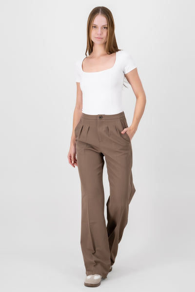 Plain Straight Leg Pants BROWN