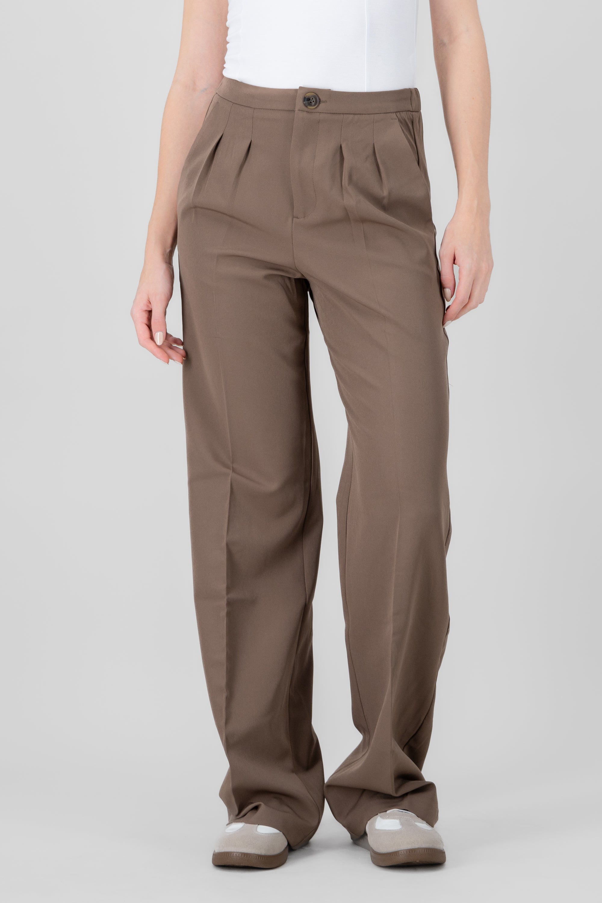 Plain Straight Leg Pants BROWN