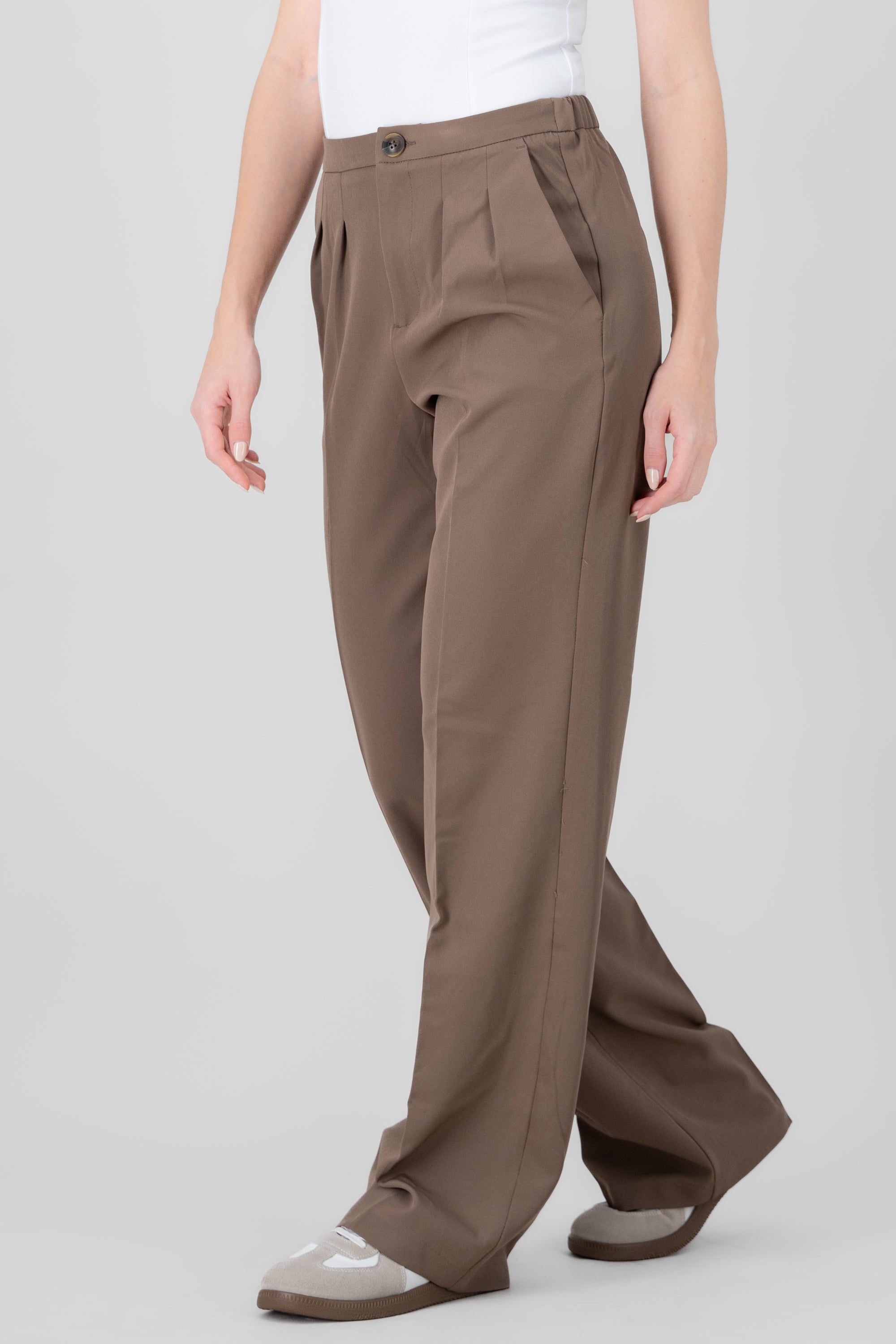 Plain Straight Leg Pants BROWN