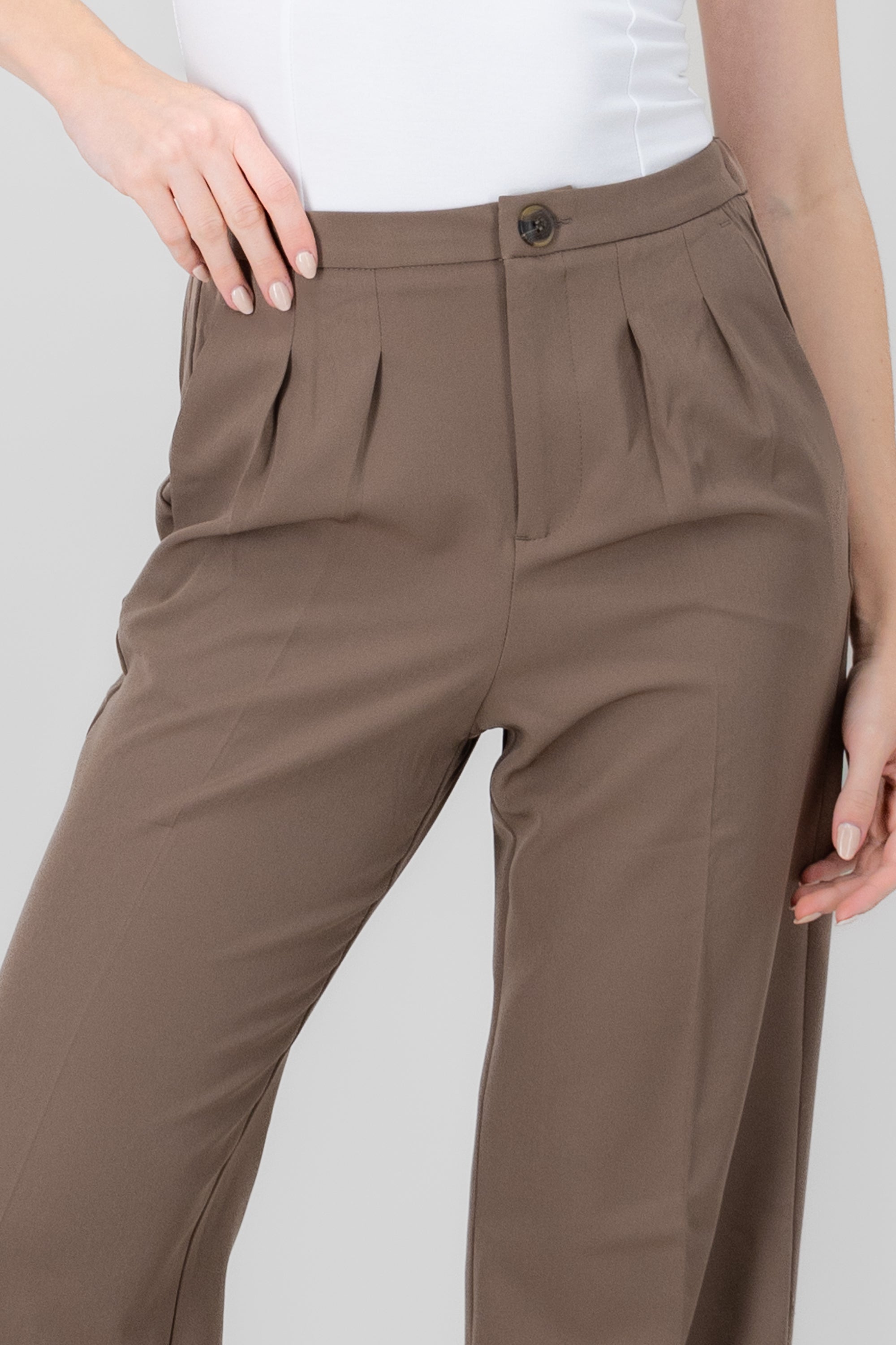 Plain Straight Leg Pants BROWN