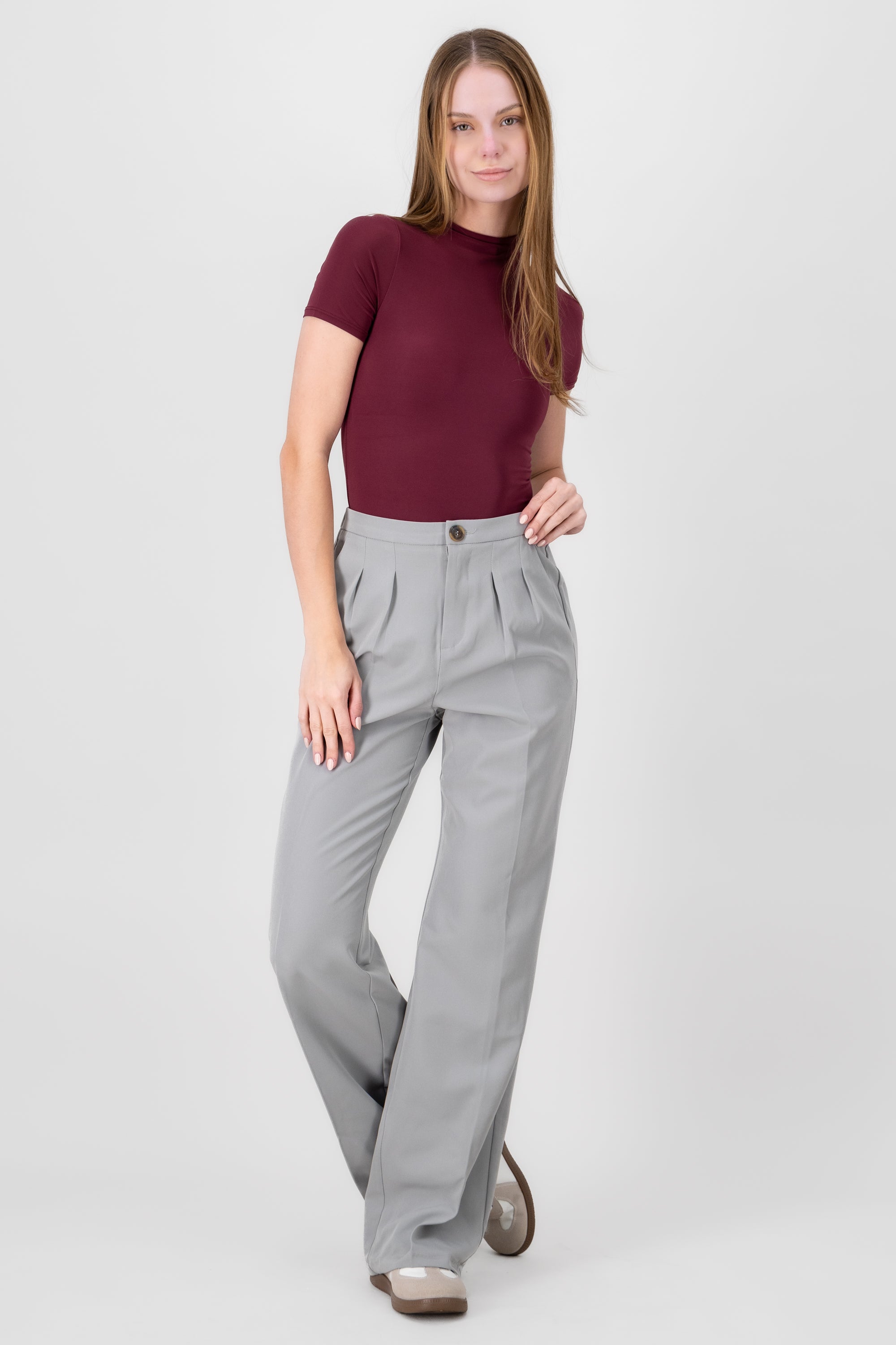 Plain Straight Leg Pants GRAY