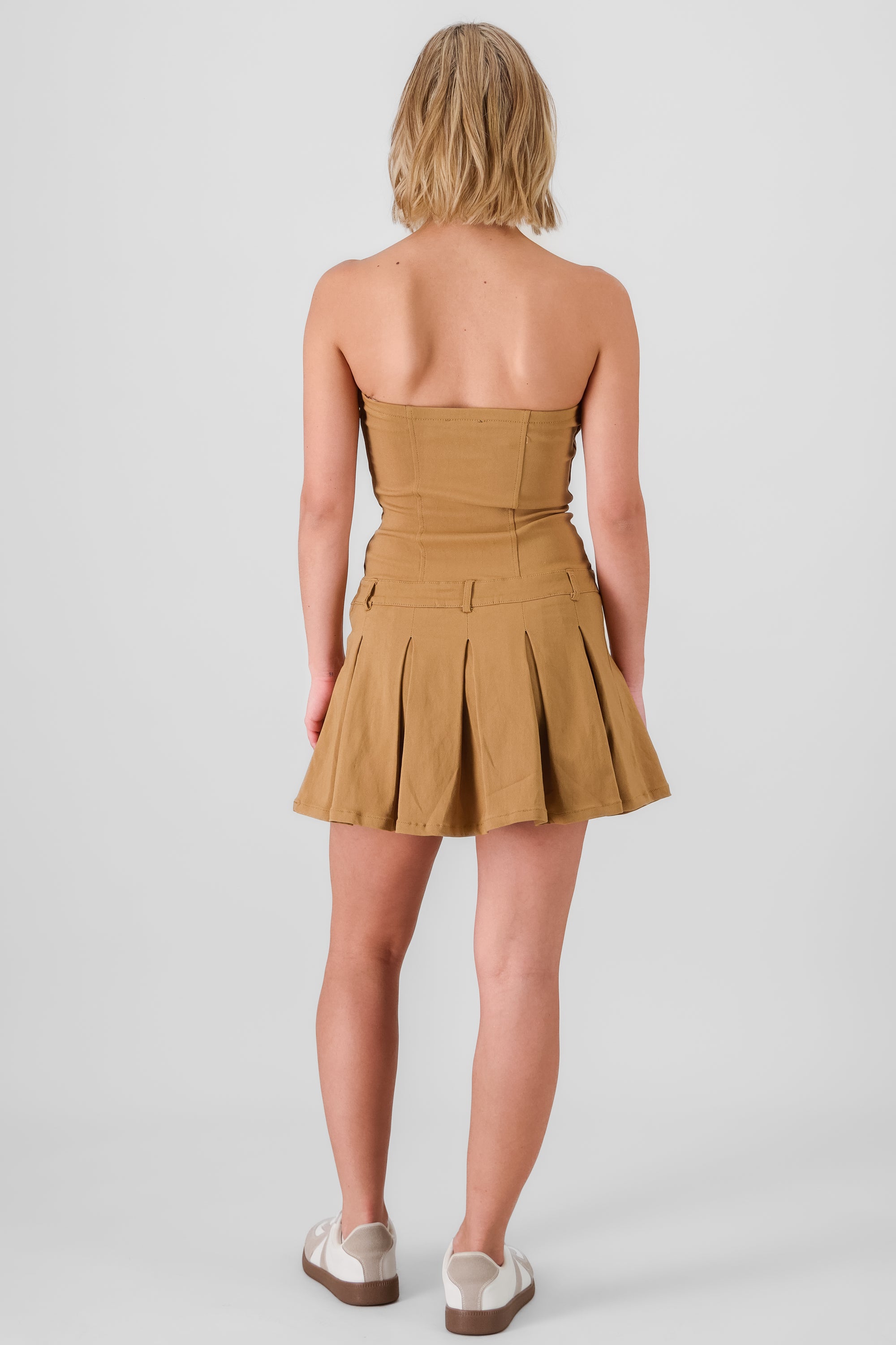 Pleated Bandeau Mini Dress CAMEL