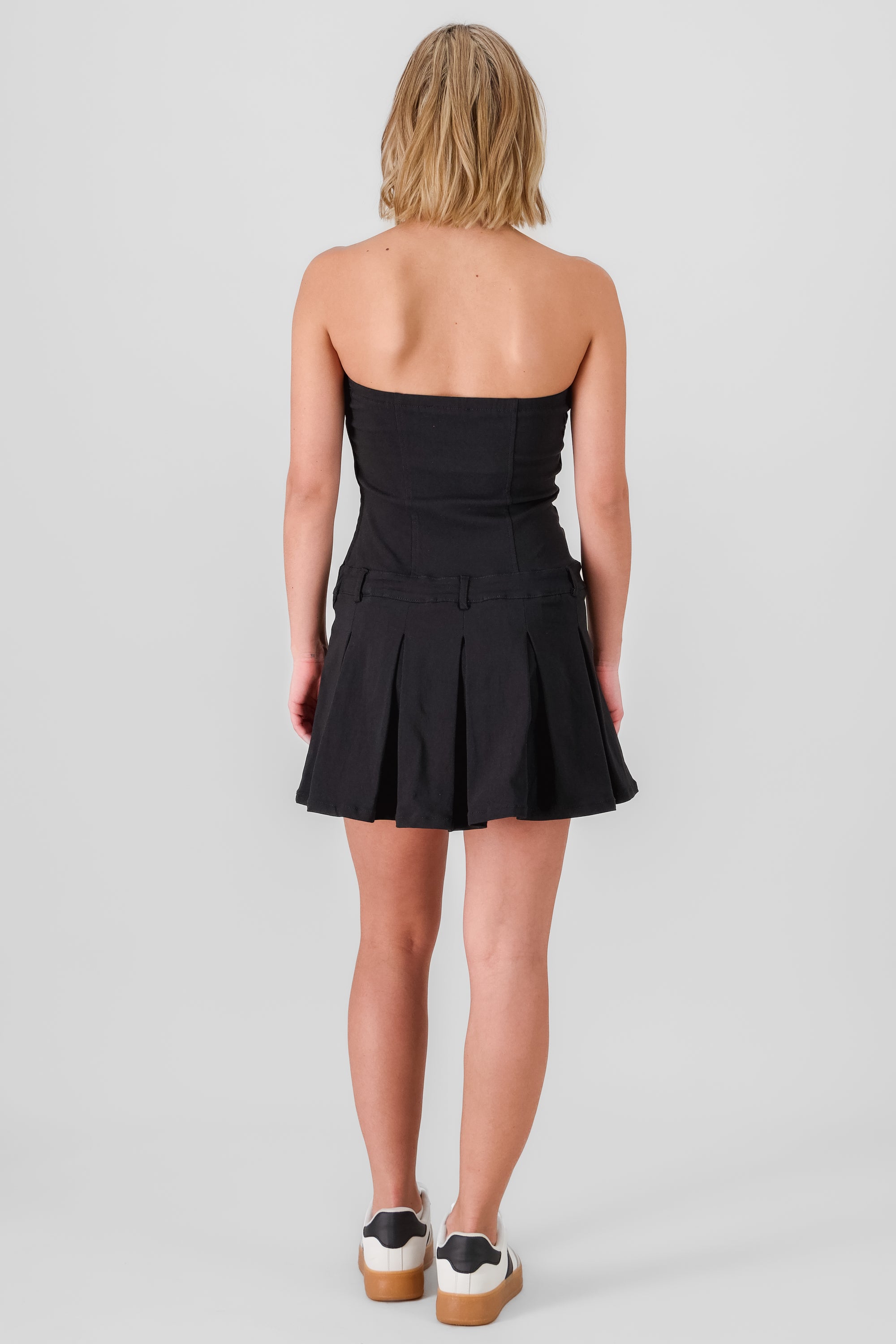 Pleated Bandeau Mini Dress BLACK