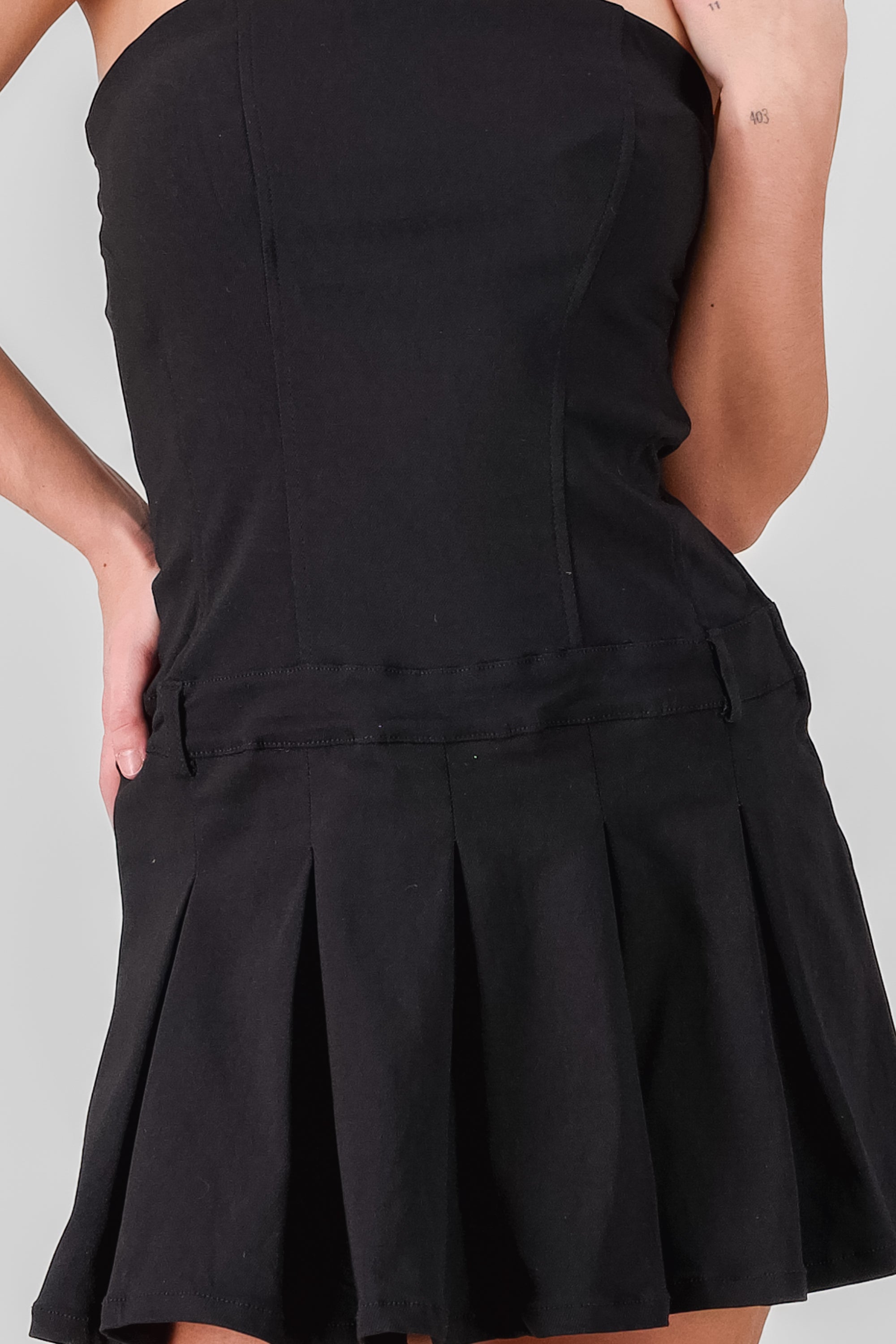 Pleated Bandeau Mini Dress BLACK