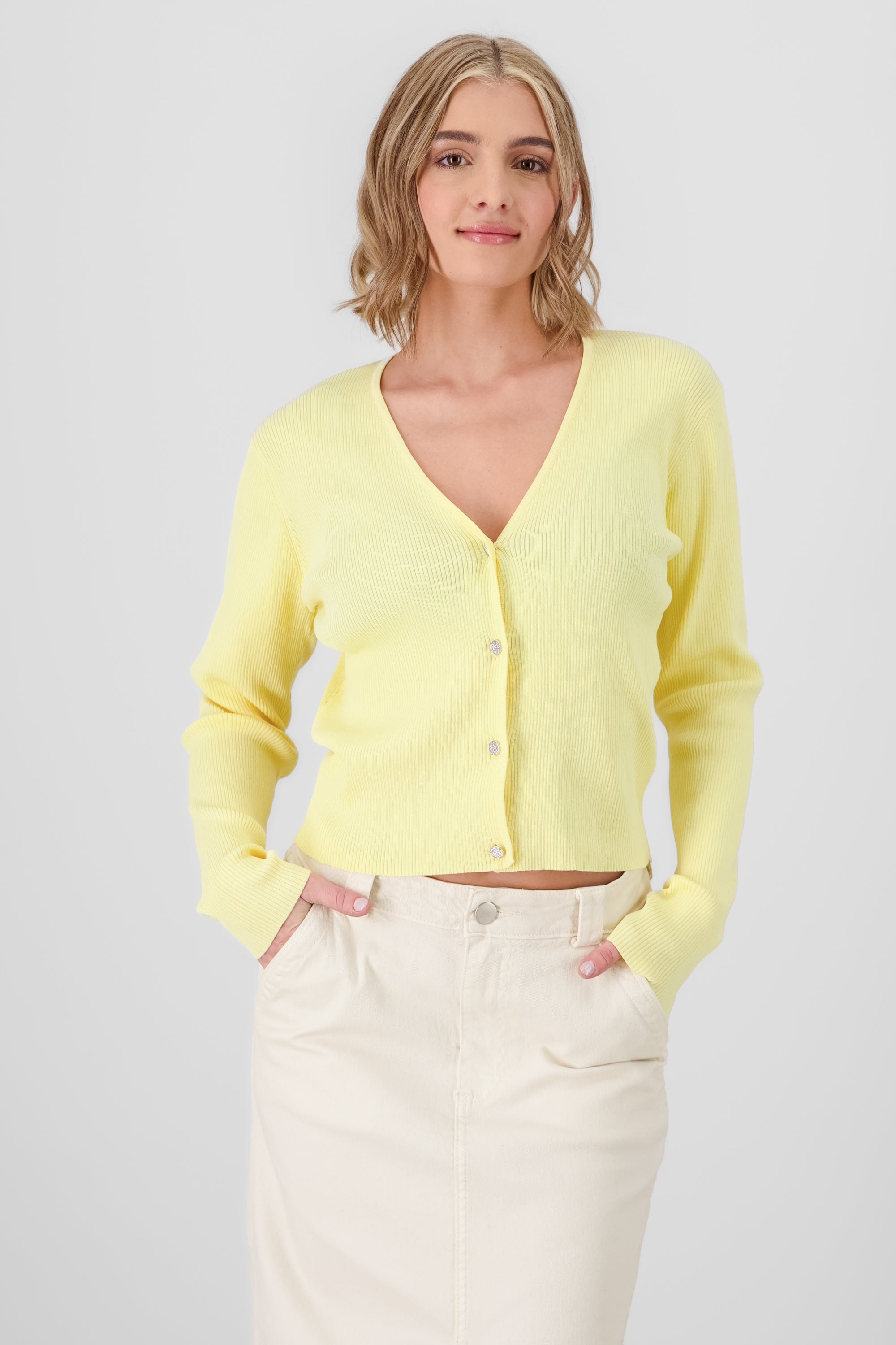 Solid Sweater with Buttons PASTEL YELLOW