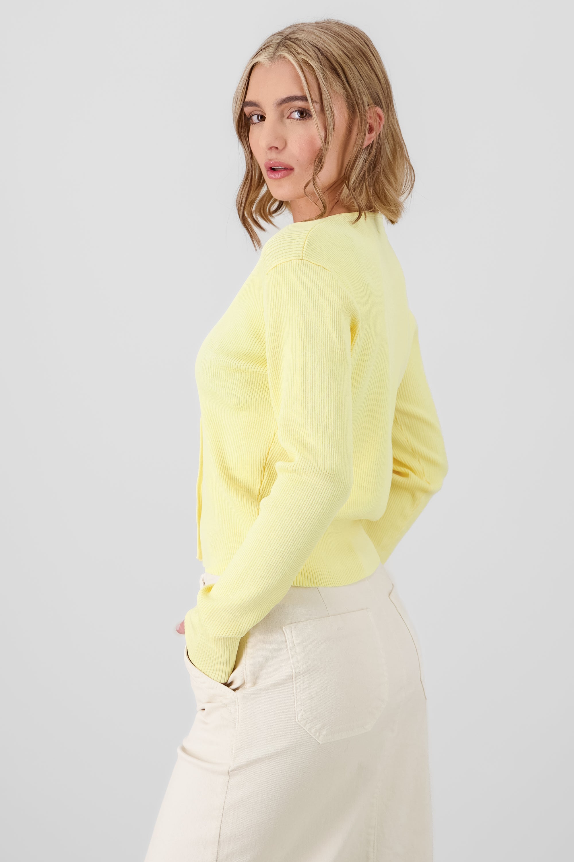 Solid Sweater with Buttons PASTEL YELLOW