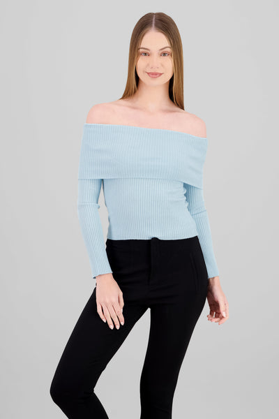 Off Shoulder Knit Sweater WHITE