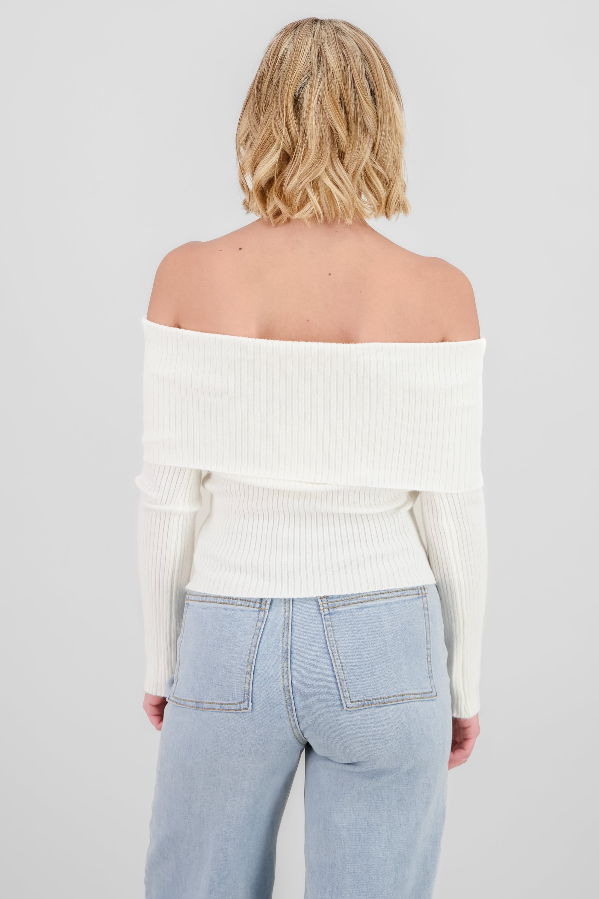 Off Shoulder Knit Sweater WHITE