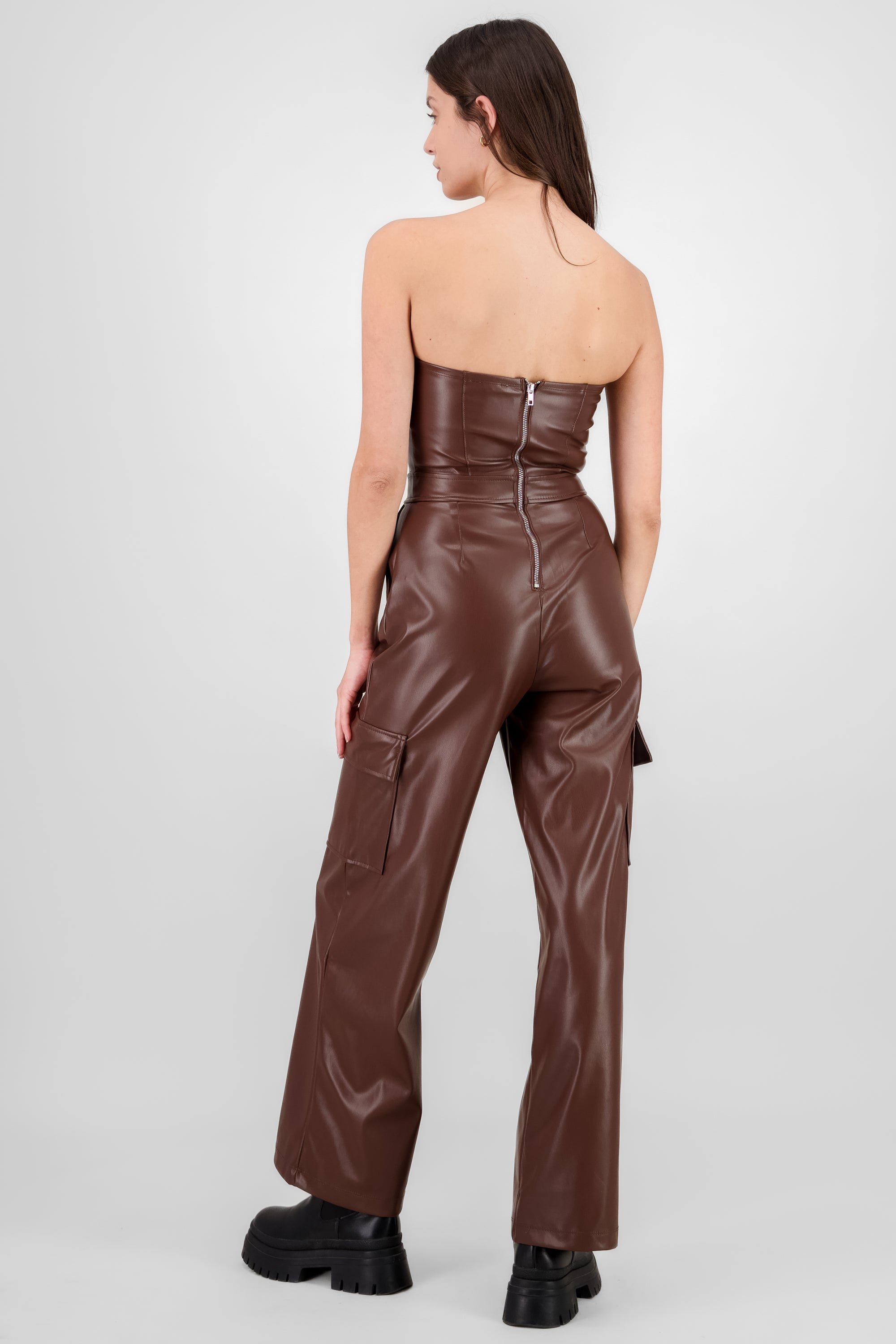 Solid Cargo Jumpsuit BROWN