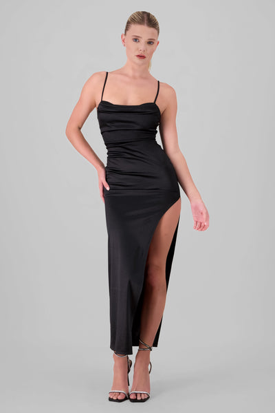 Long Satin Dress BLACK