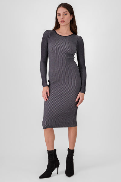 Contrast Knit Midi Dress BLACK