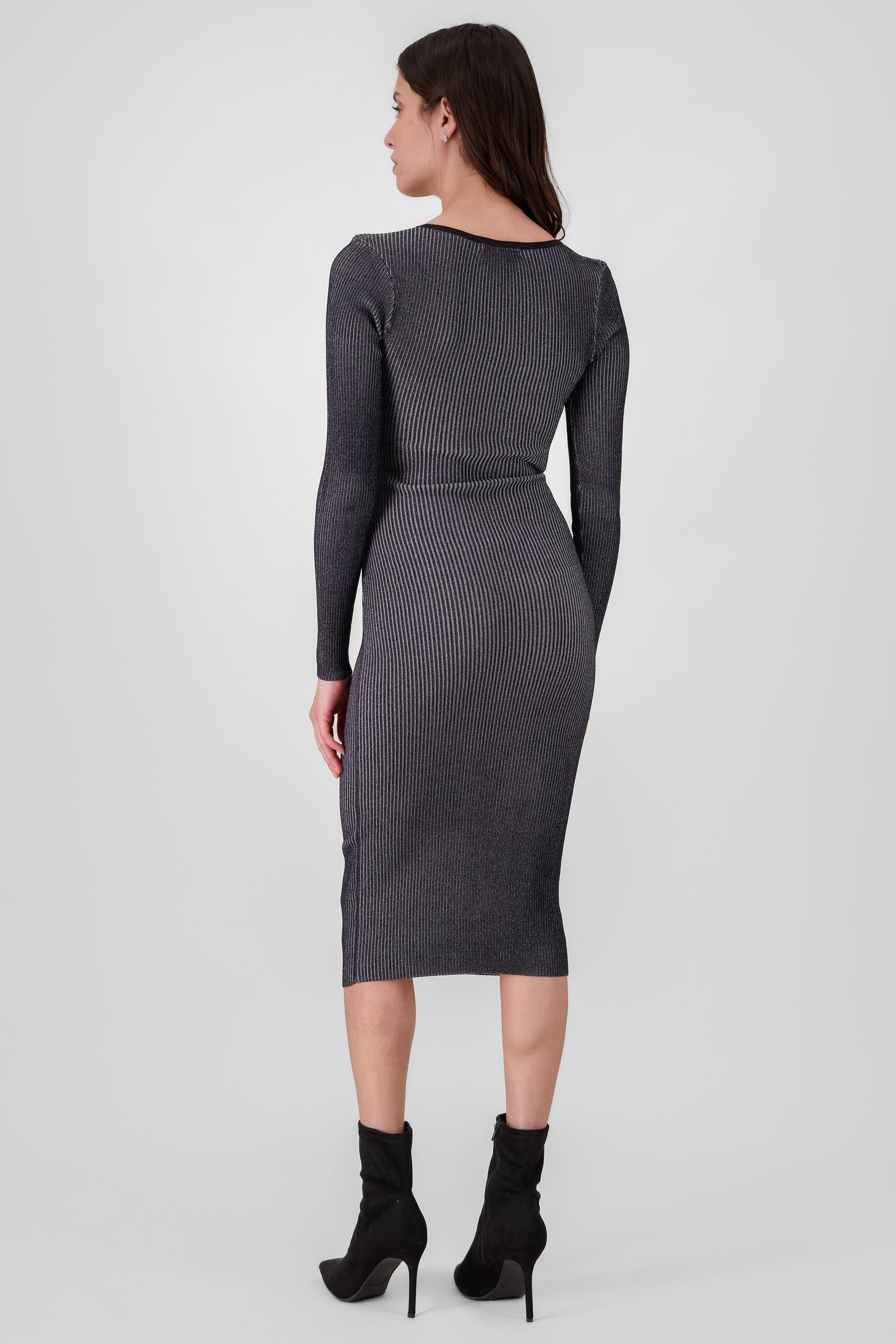 Contrast Knit Midi Dress BLACK