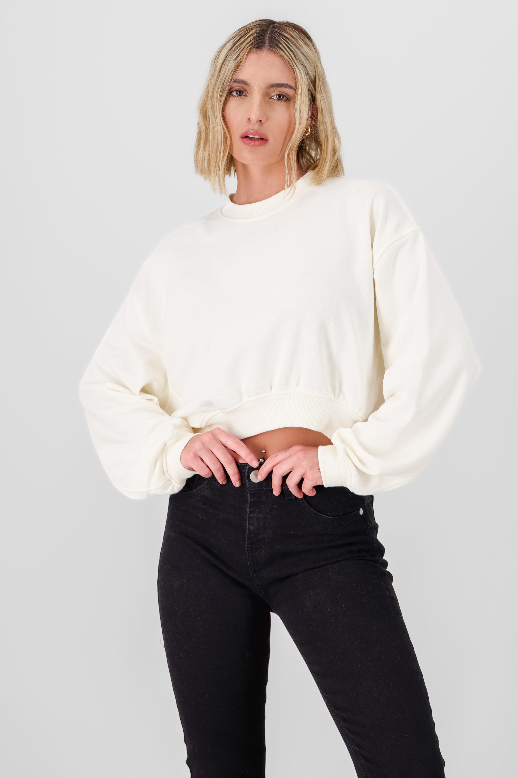 Solid Crop Sweatshirt CREAM