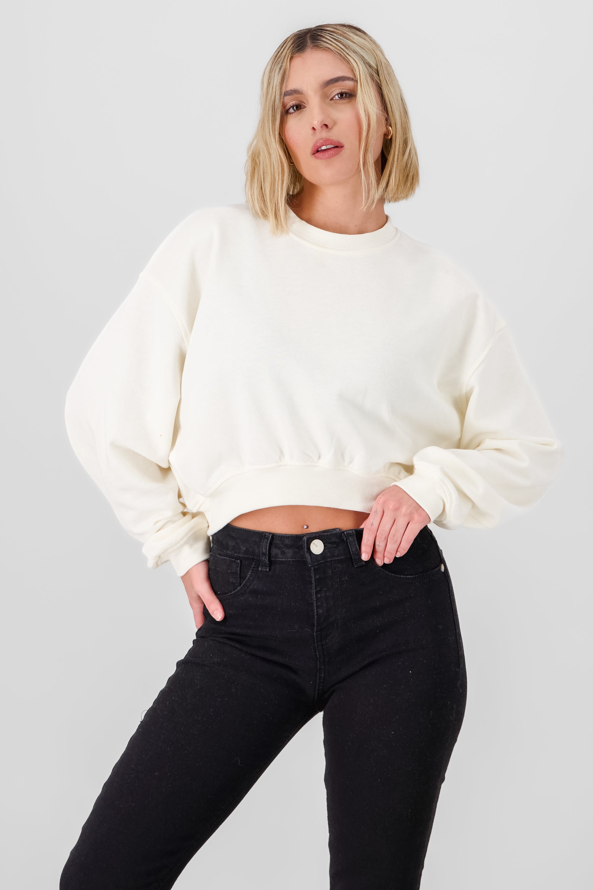 Solid Crop Sweatshirt CREAM