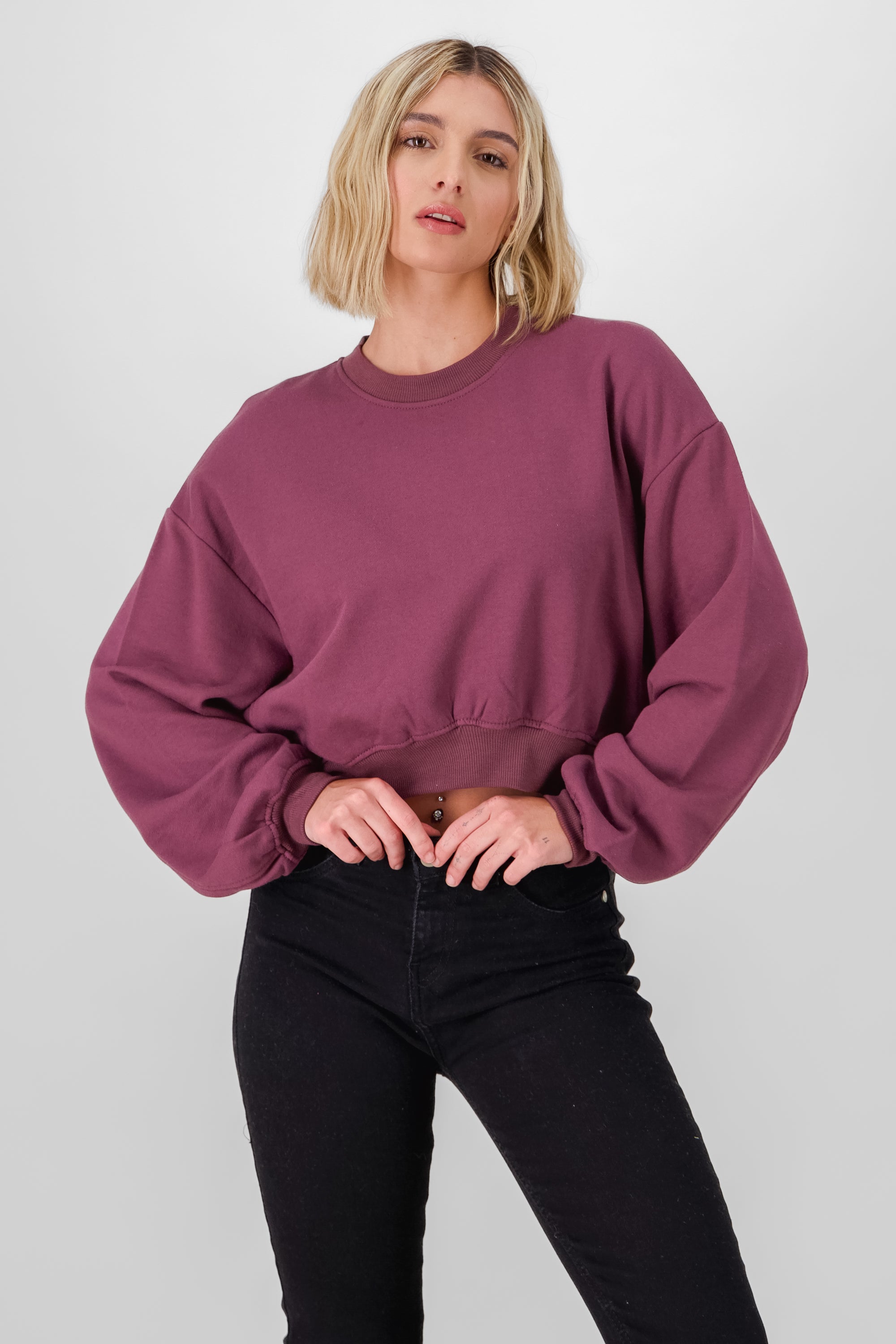 Solid Crop Sweatshirt BURGUNDY