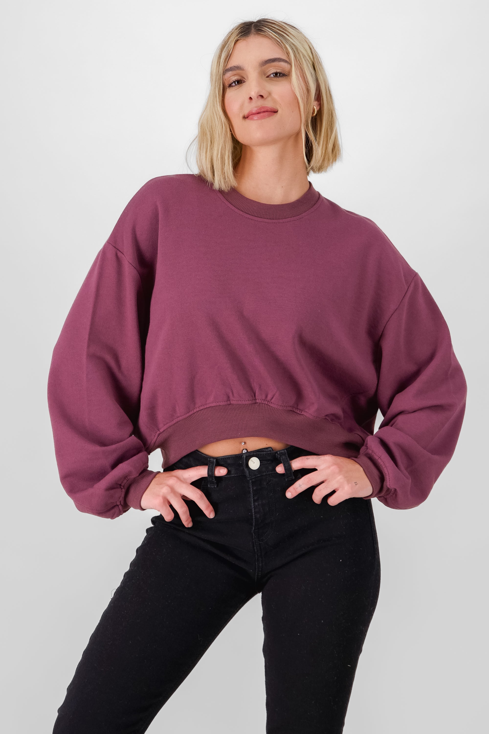 Solid Crop Sweatshirt BURGUNDY