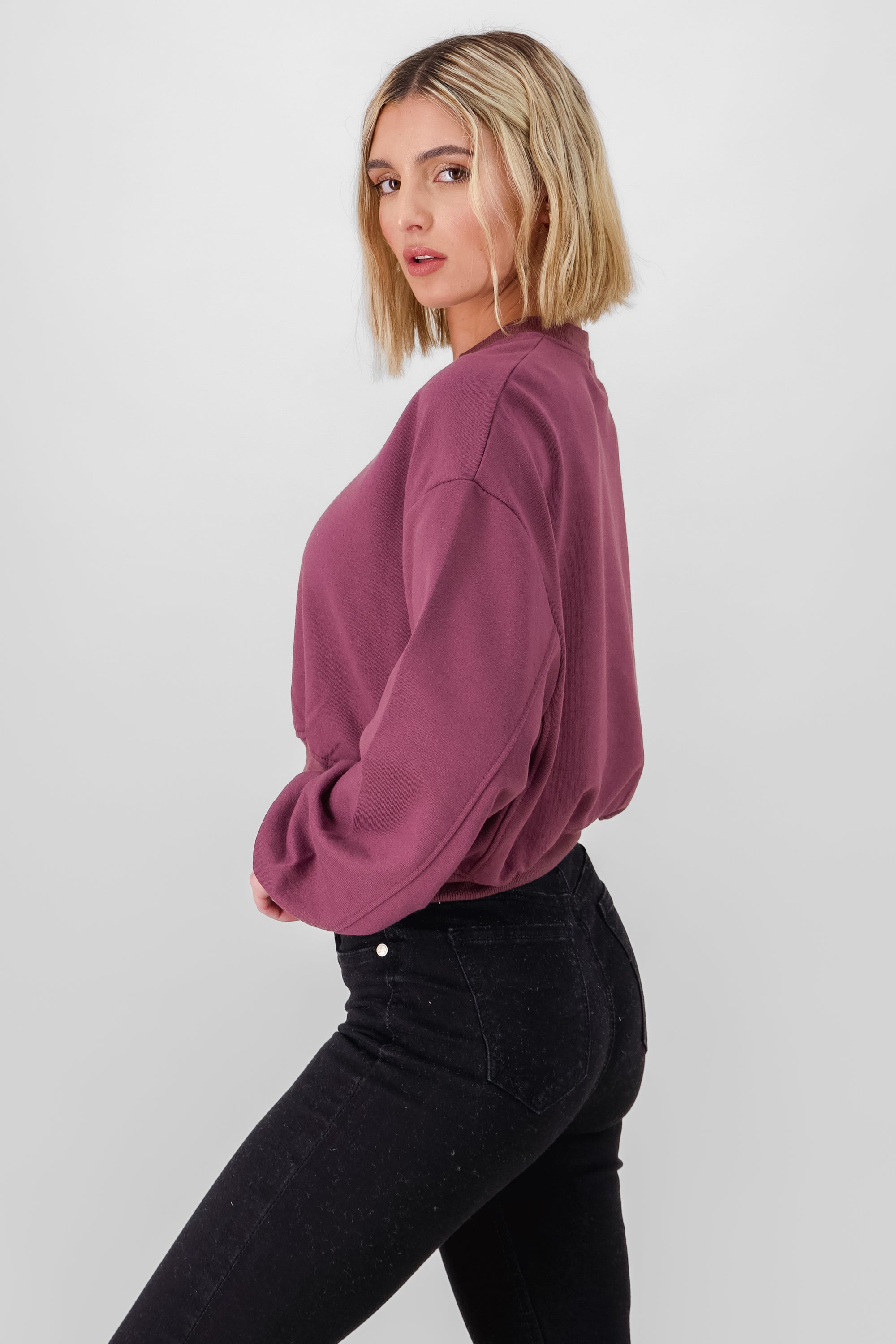 Solid Crop Sweatshirt BURGUNDY