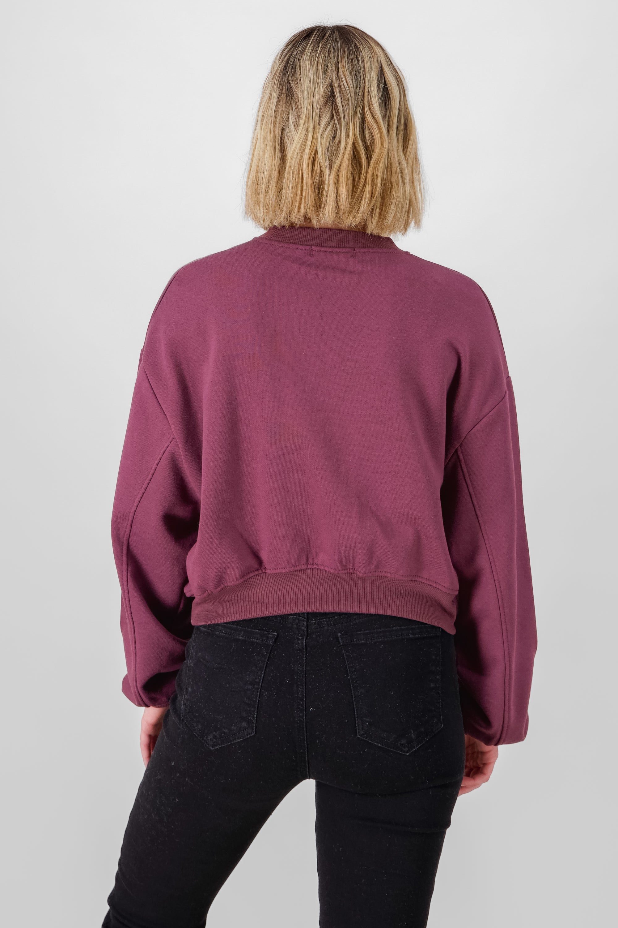 Solid Crop Sweatshirt BURGUNDY