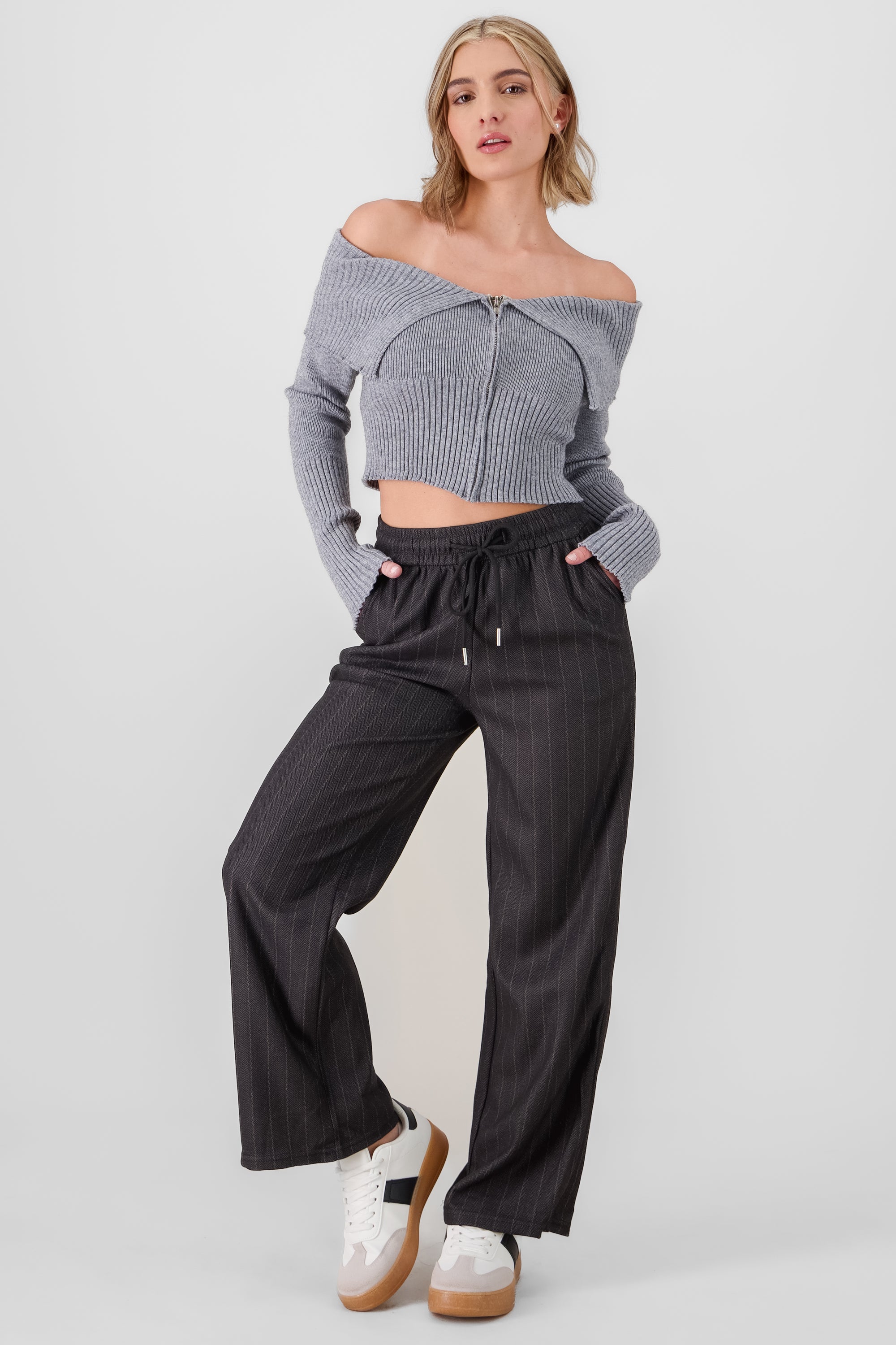 Wide leg Striped Pants BLACK