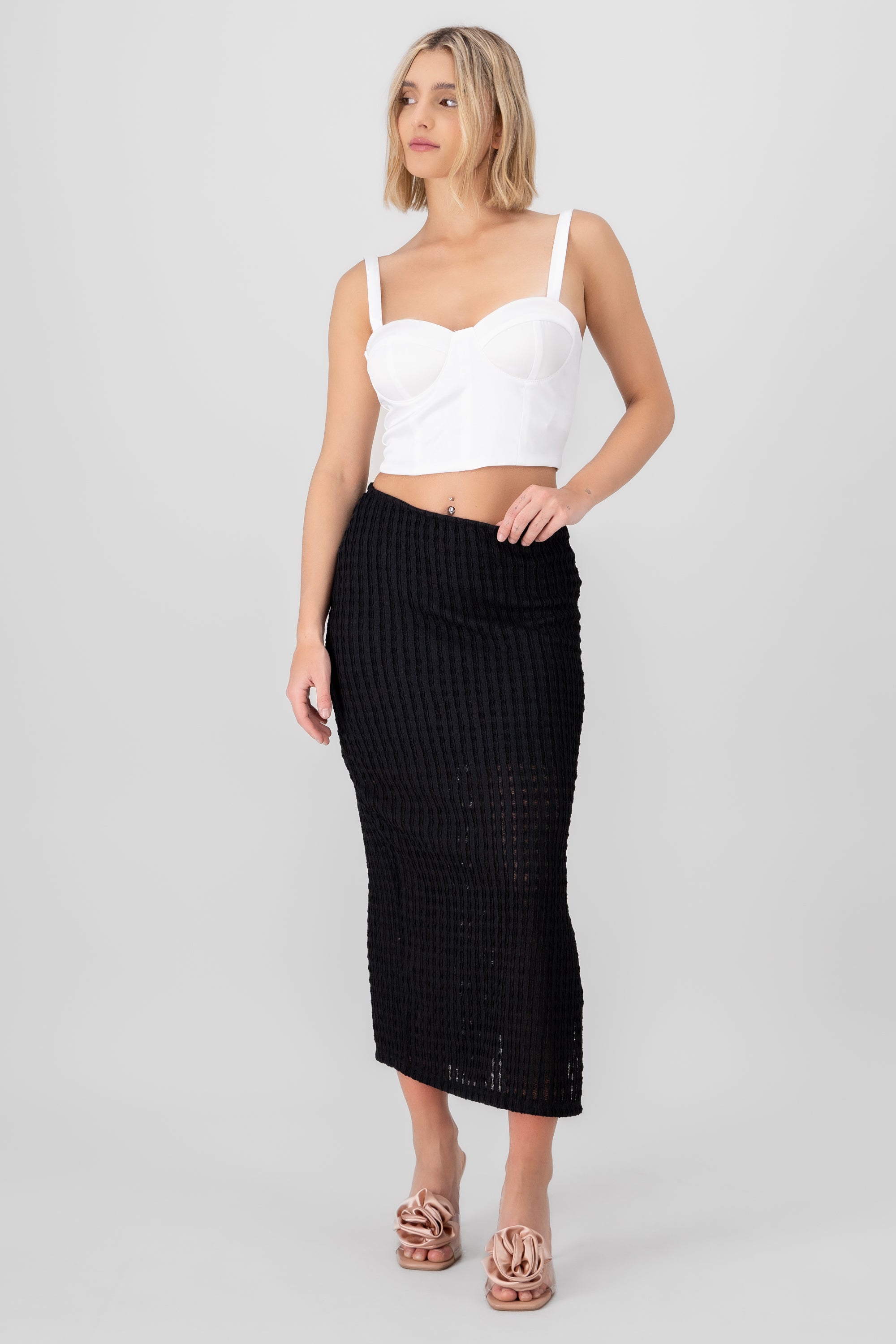 Textured Detail Maxi Skirt BLACK