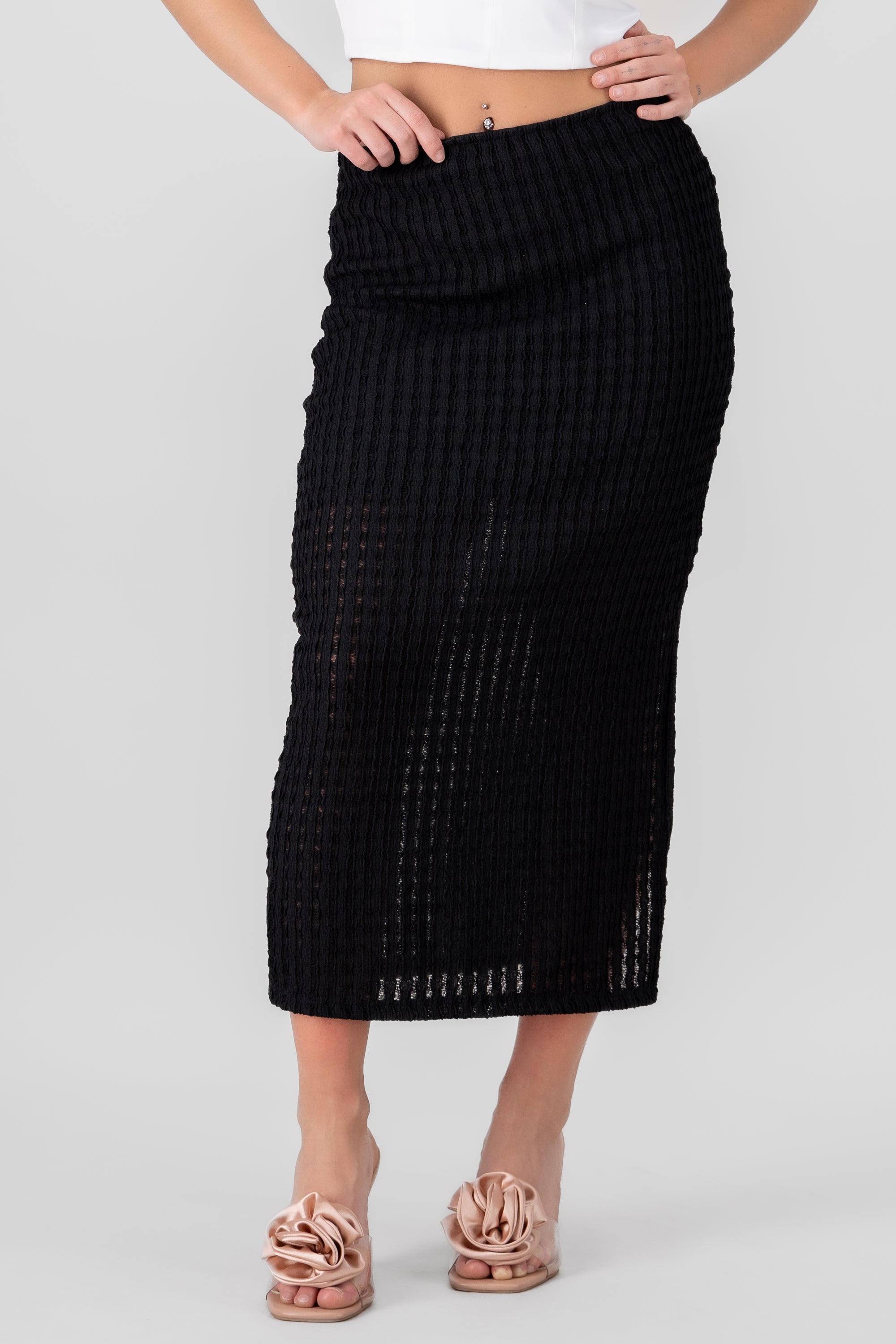 Textured Detail Maxi Skirt BLACK