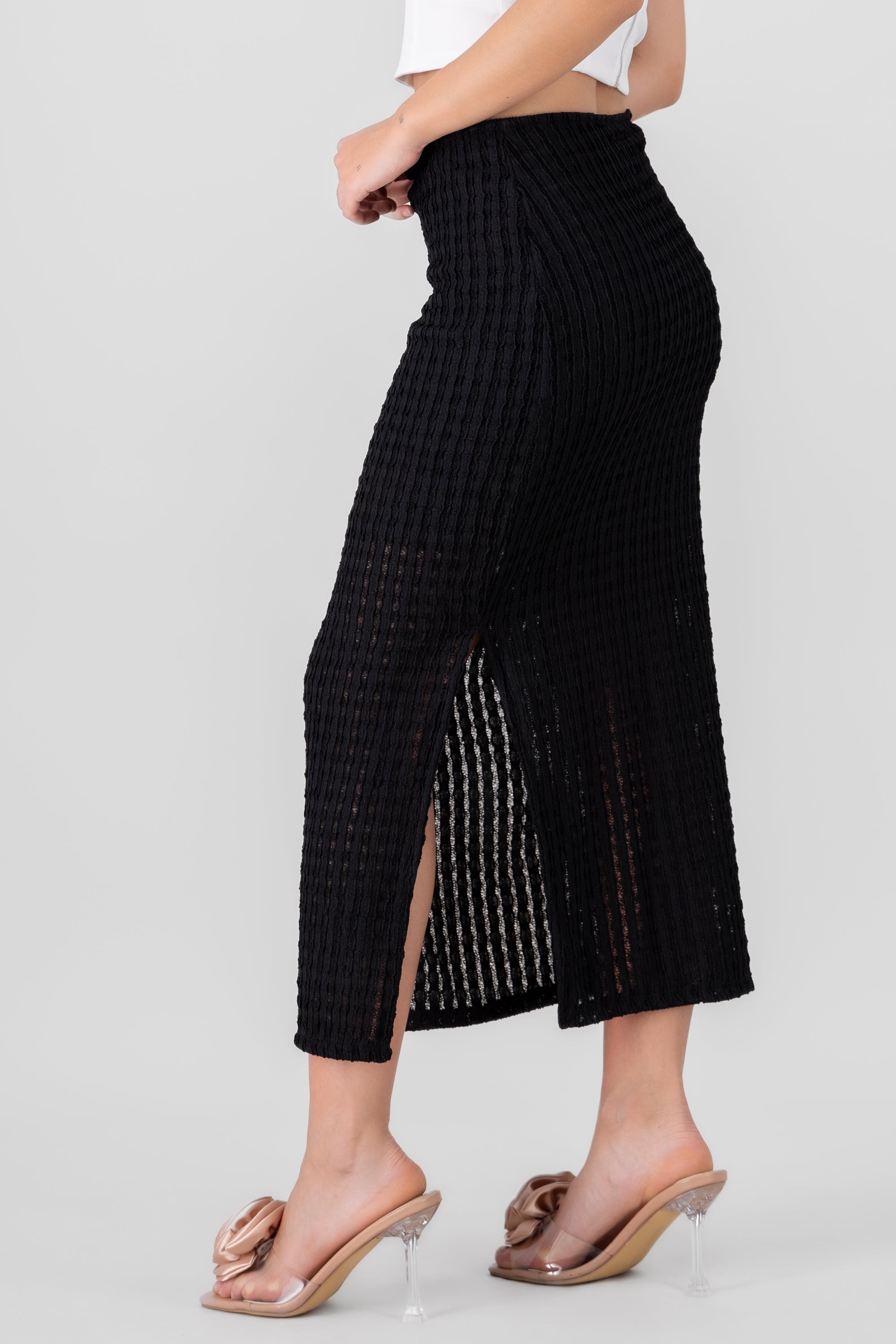 Textured Detail Maxi Skirt BLACK