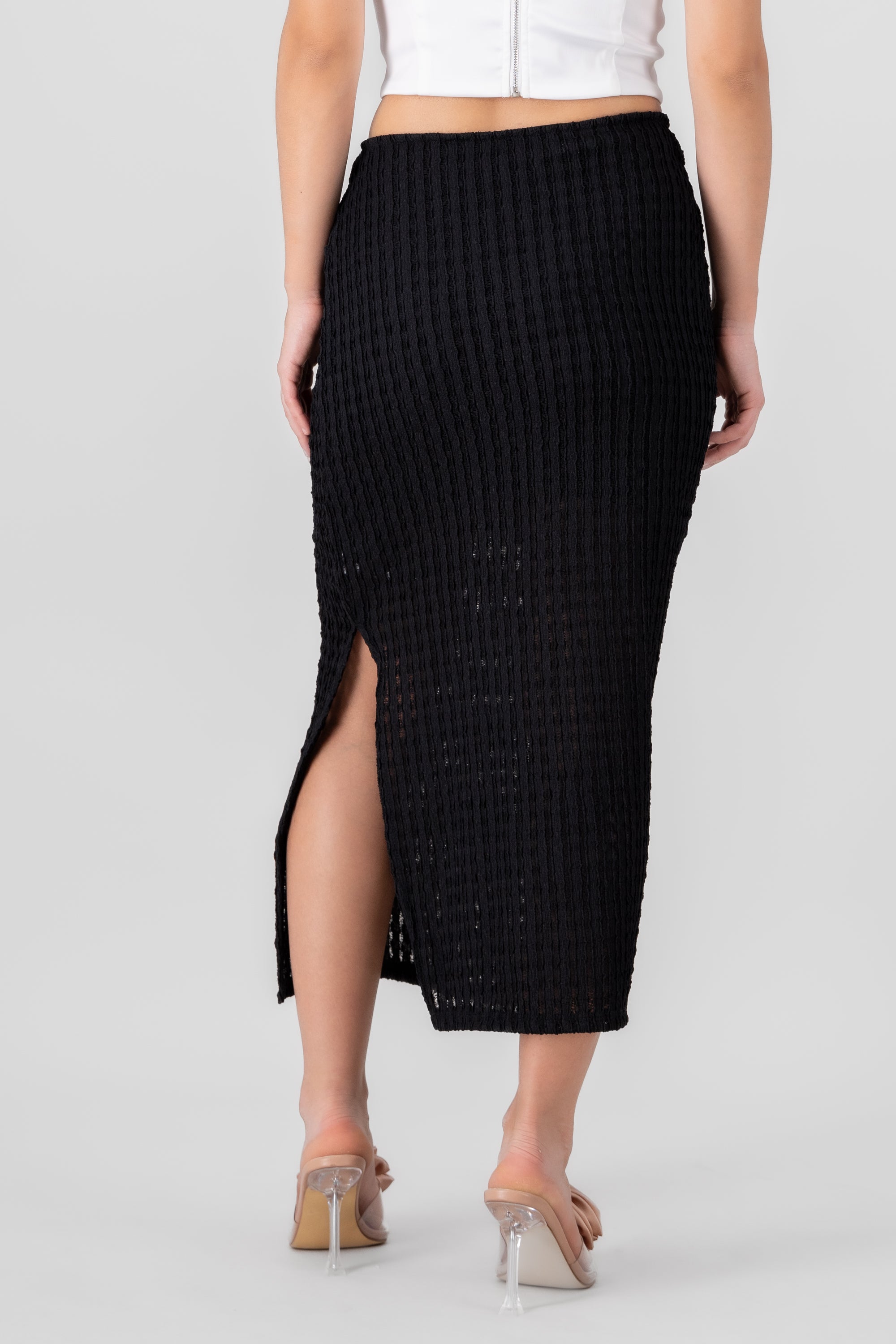 Textured Detail Maxi Skirt BLACK