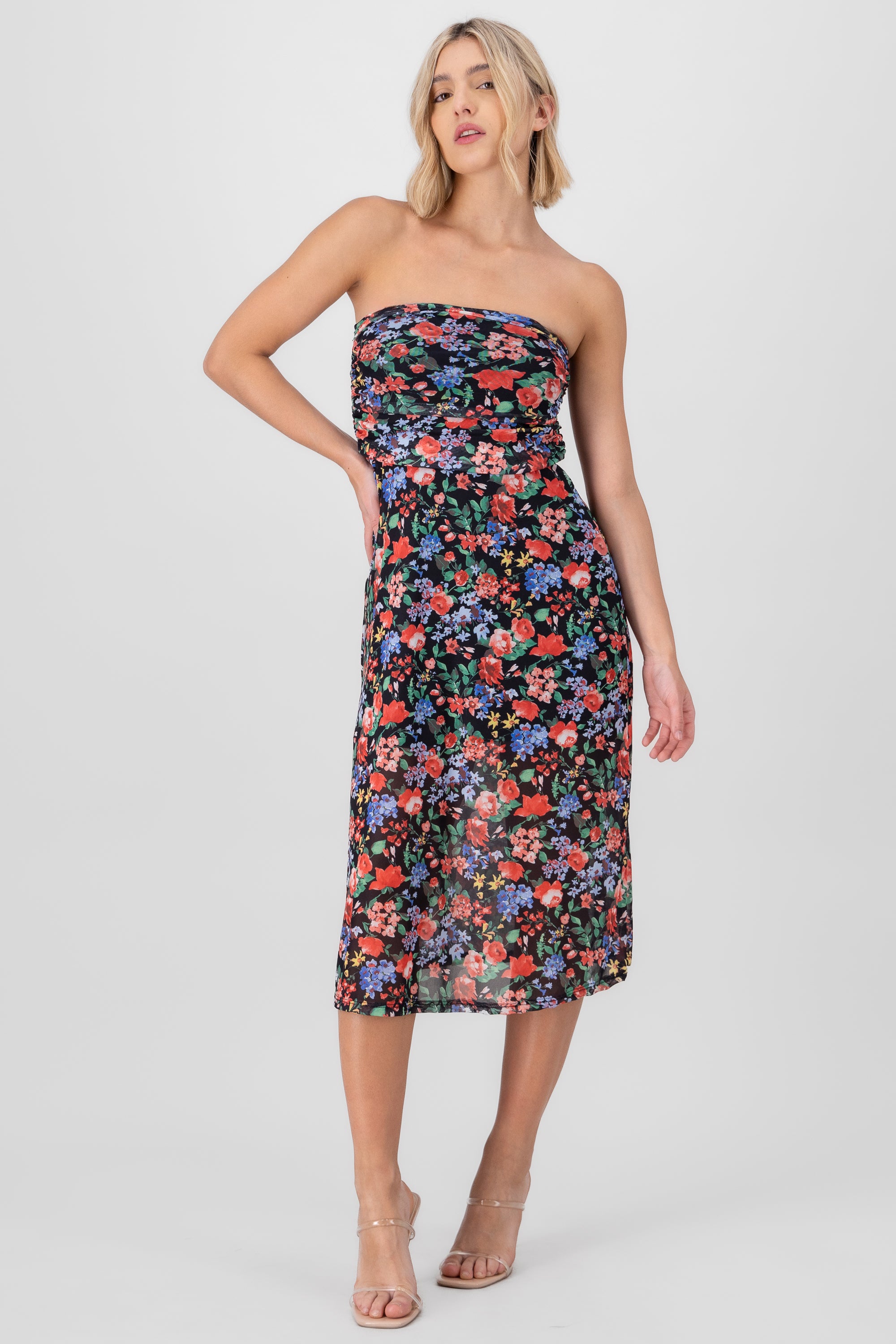 Floral Print Midi Dress BLACK COMBO