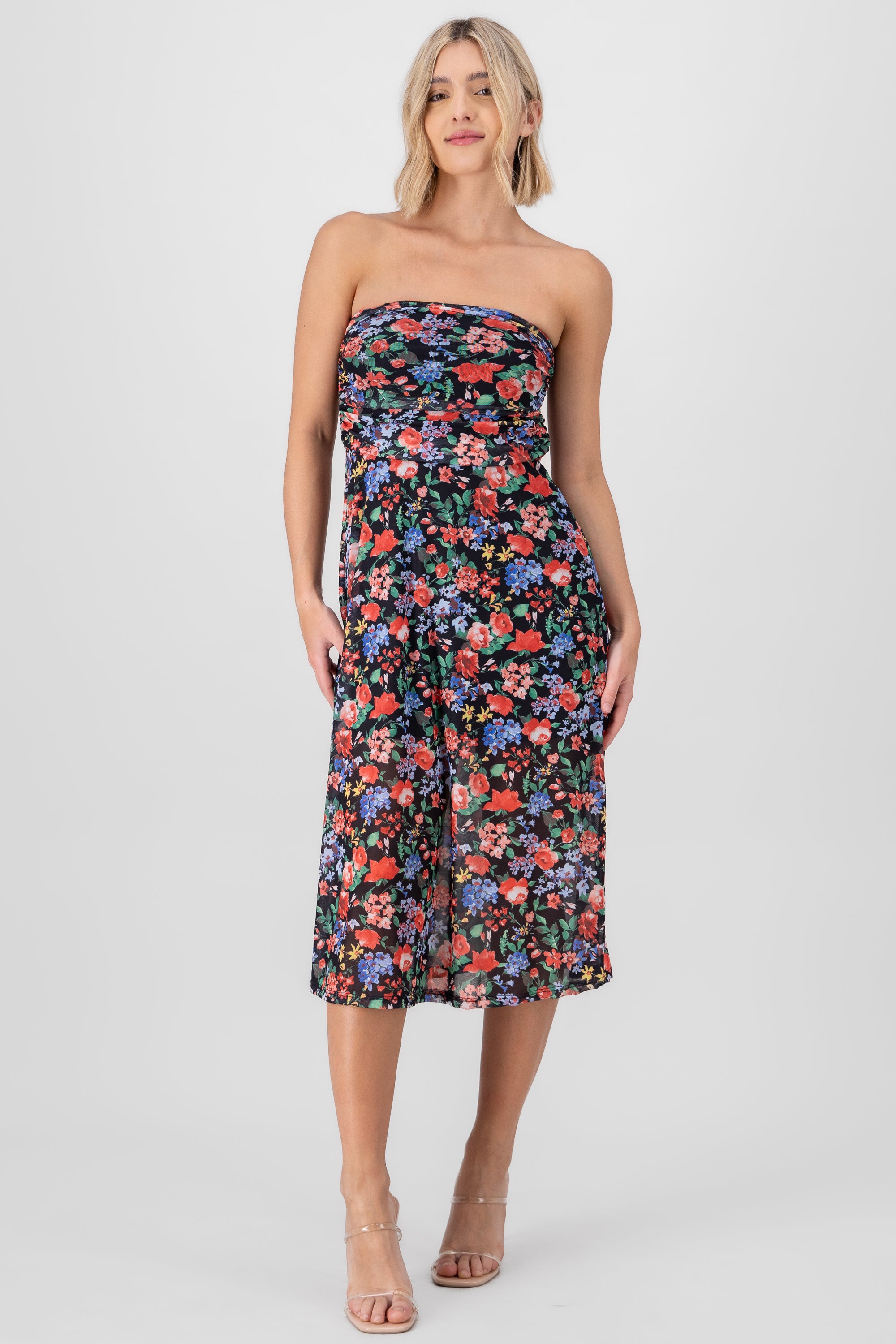 Floral Print Midi Dress BLACK COMBO