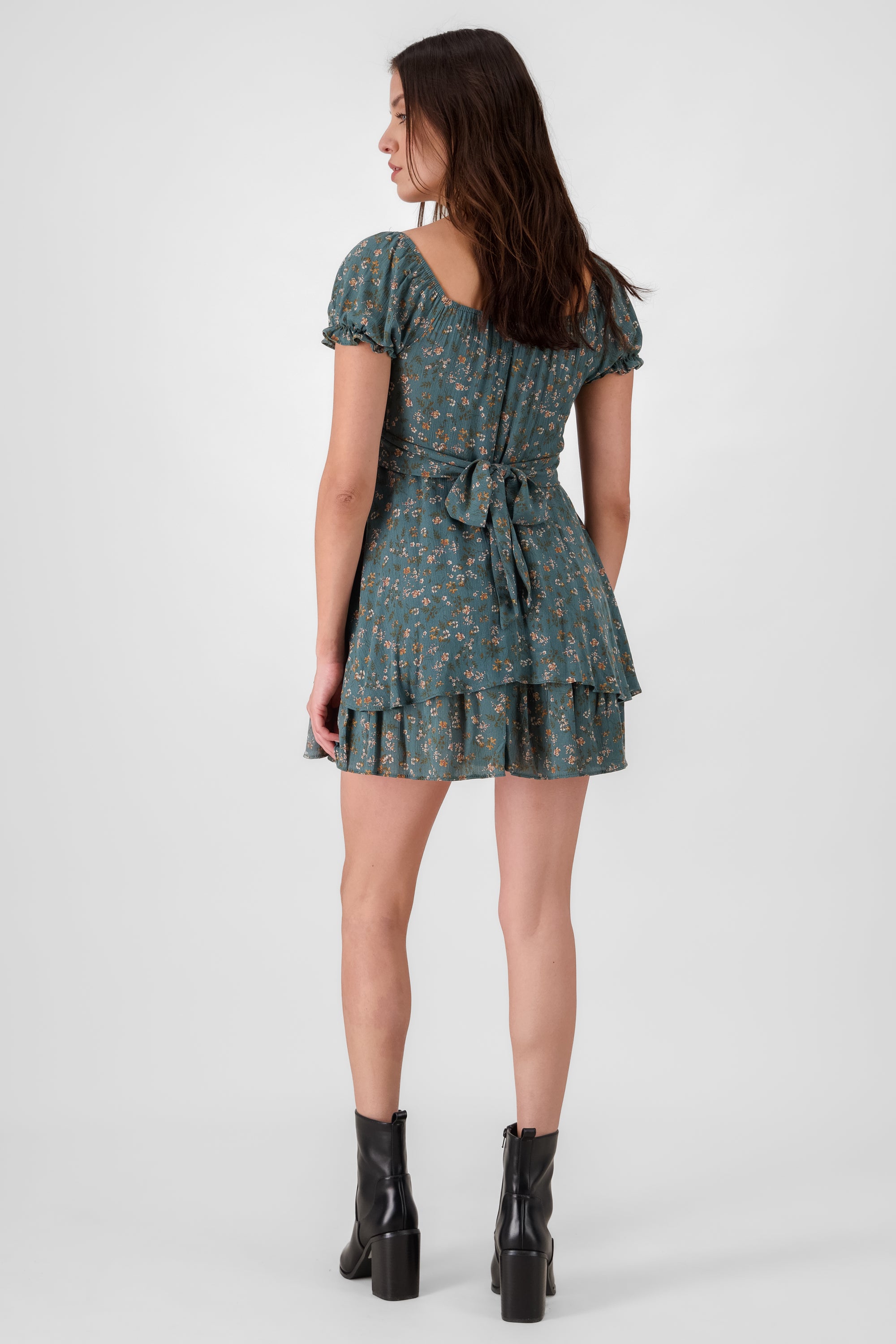 Puff Slevee Mini Dress GREEN COMBO