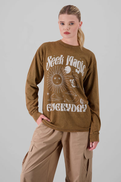 Printed Long Sleeve T Shirt BROWN