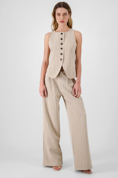 Tailored Striped Pants BEIGE