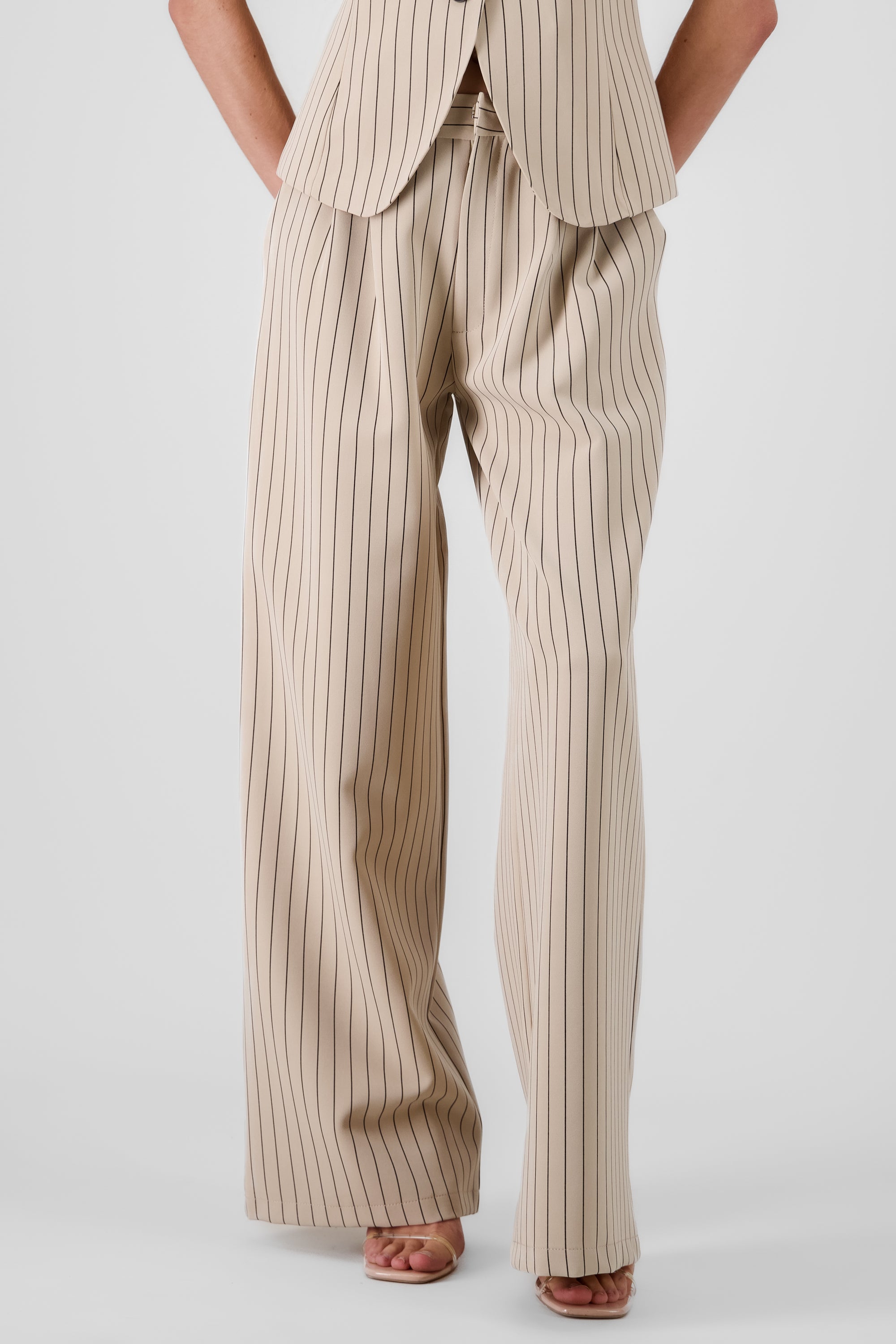 Tailored Striped Pants BEIGE