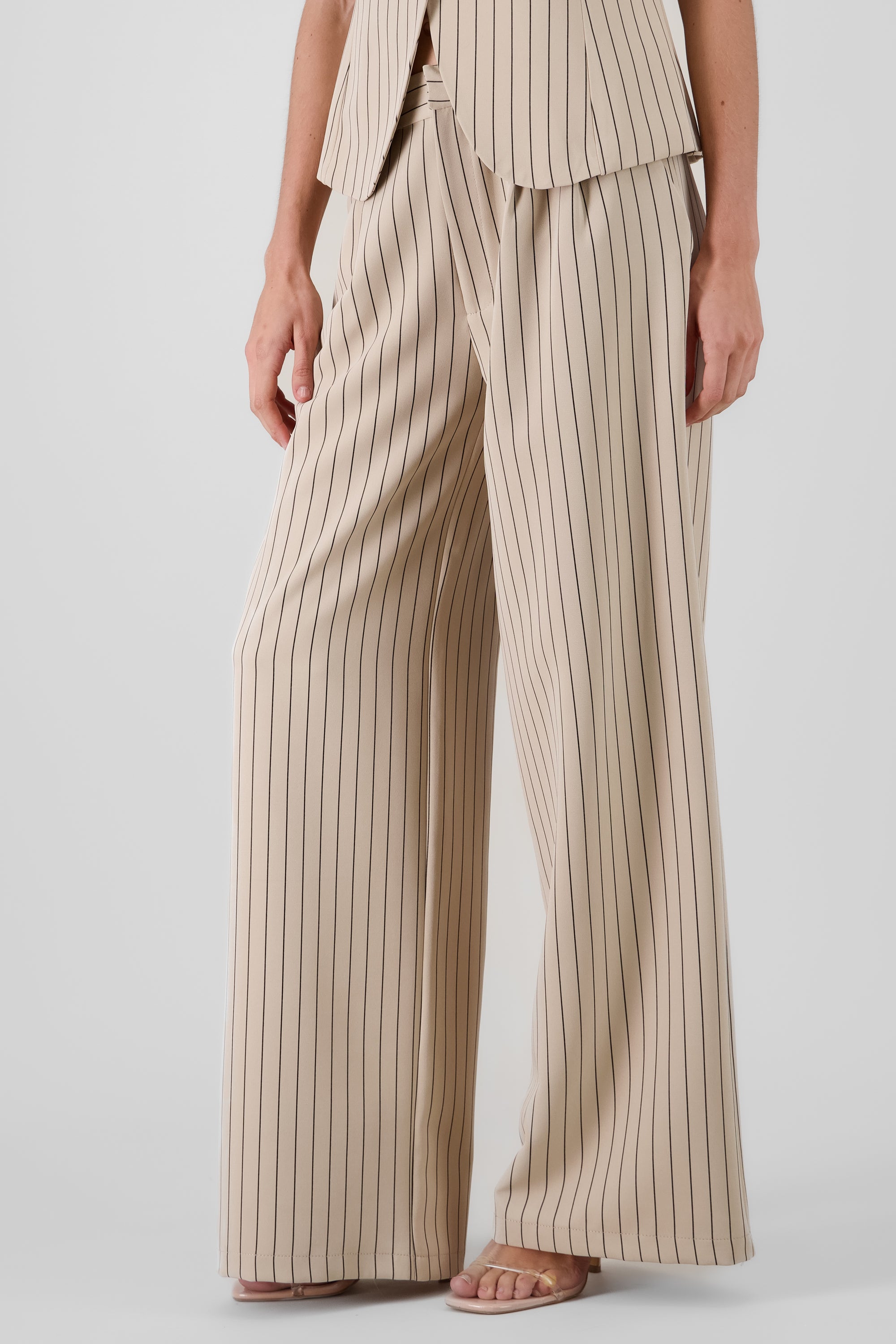 Tailored Striped Pants BEIGE