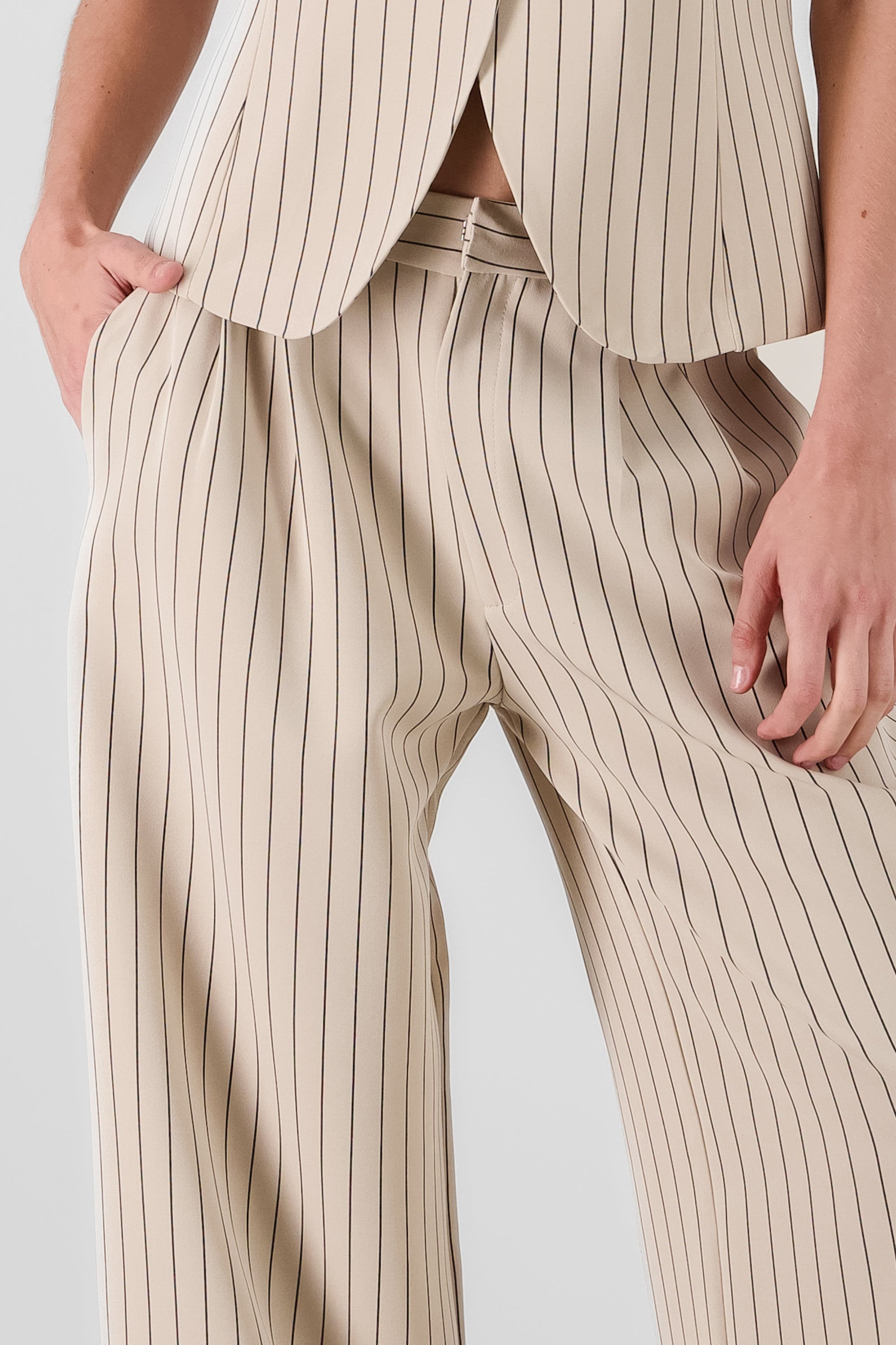 Tailored Striped Pants BEIGE