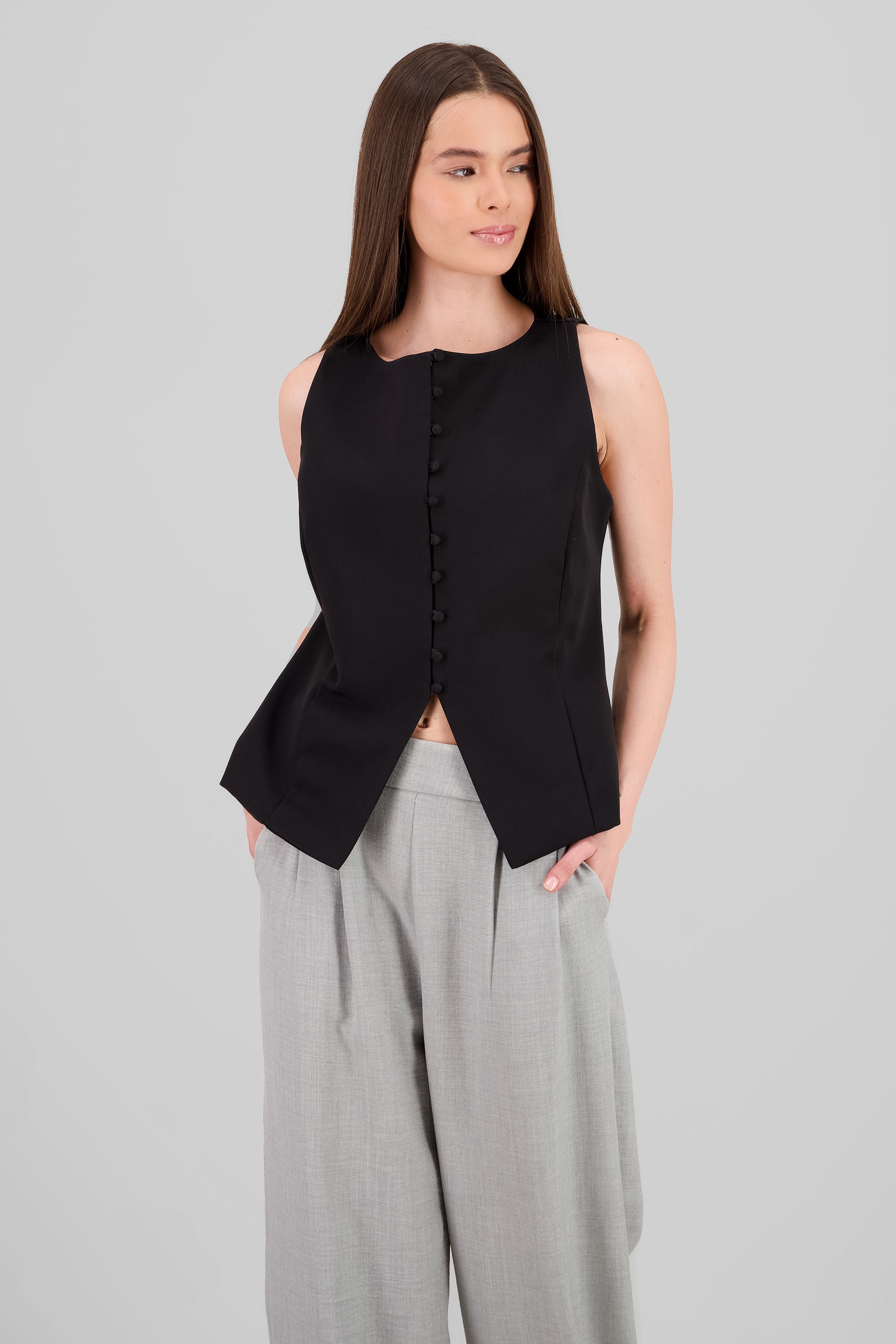 Tailored Button Vest BLACK