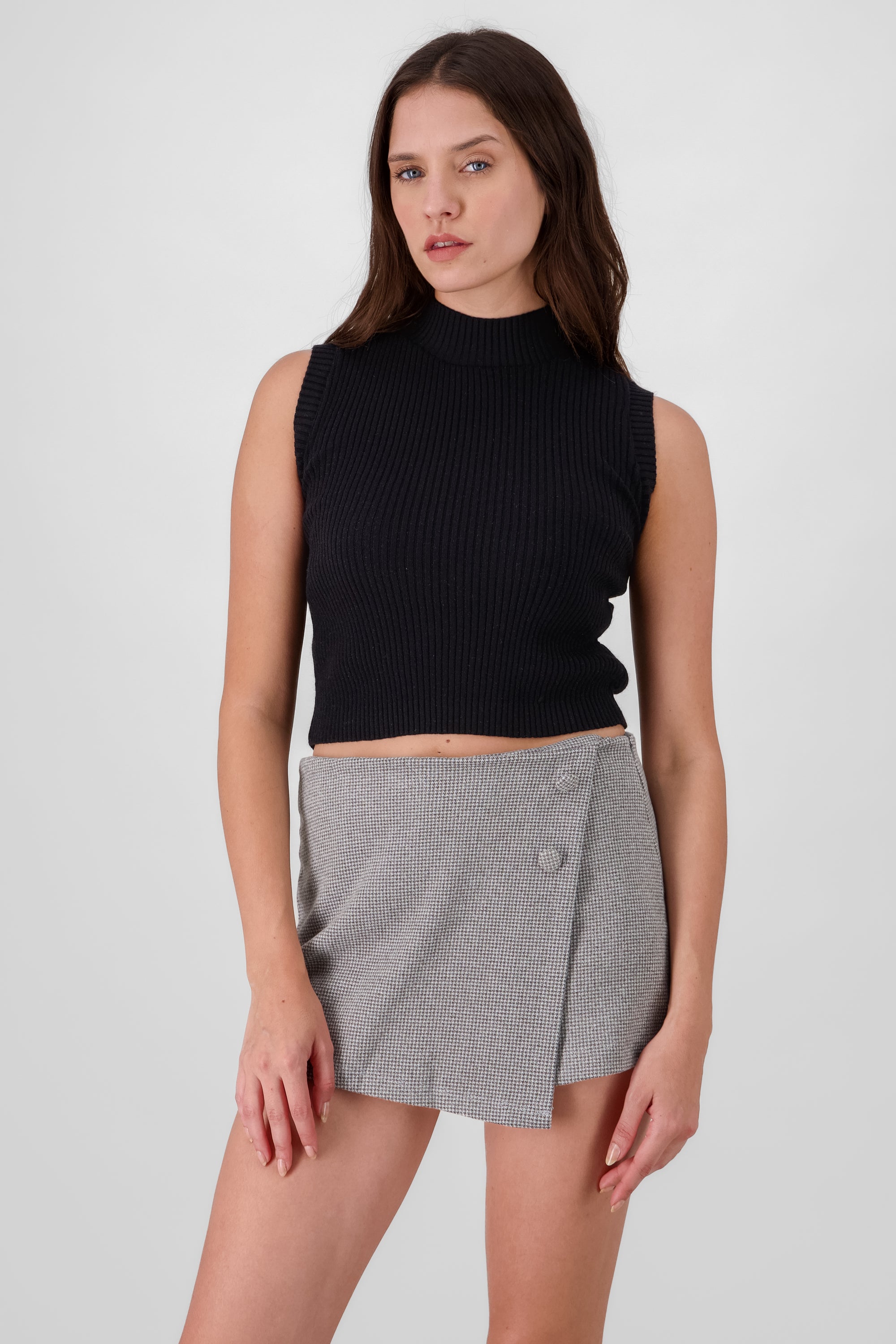 High Neck Knit Top BLACK