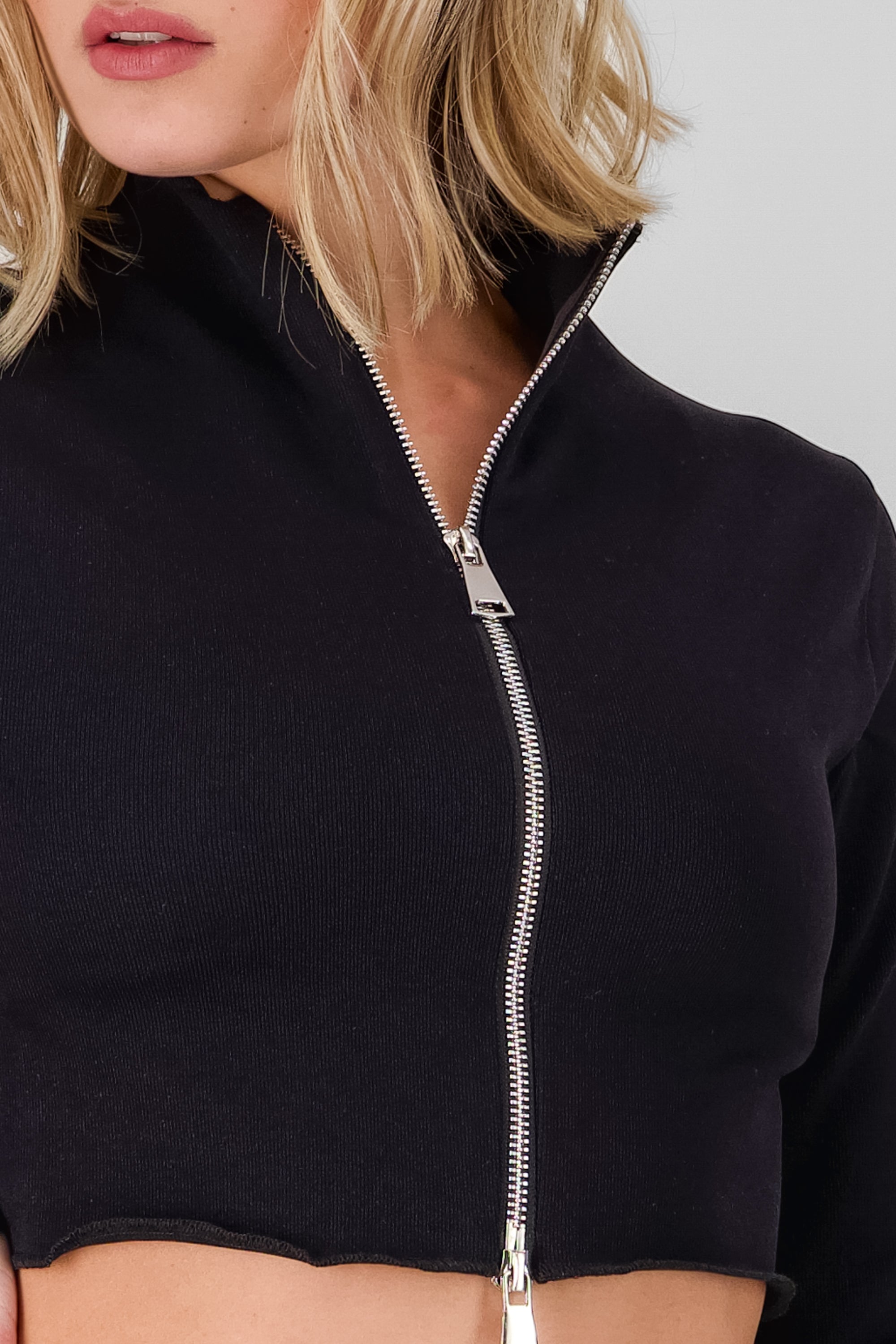 Solid Zipper Sweater BLACK