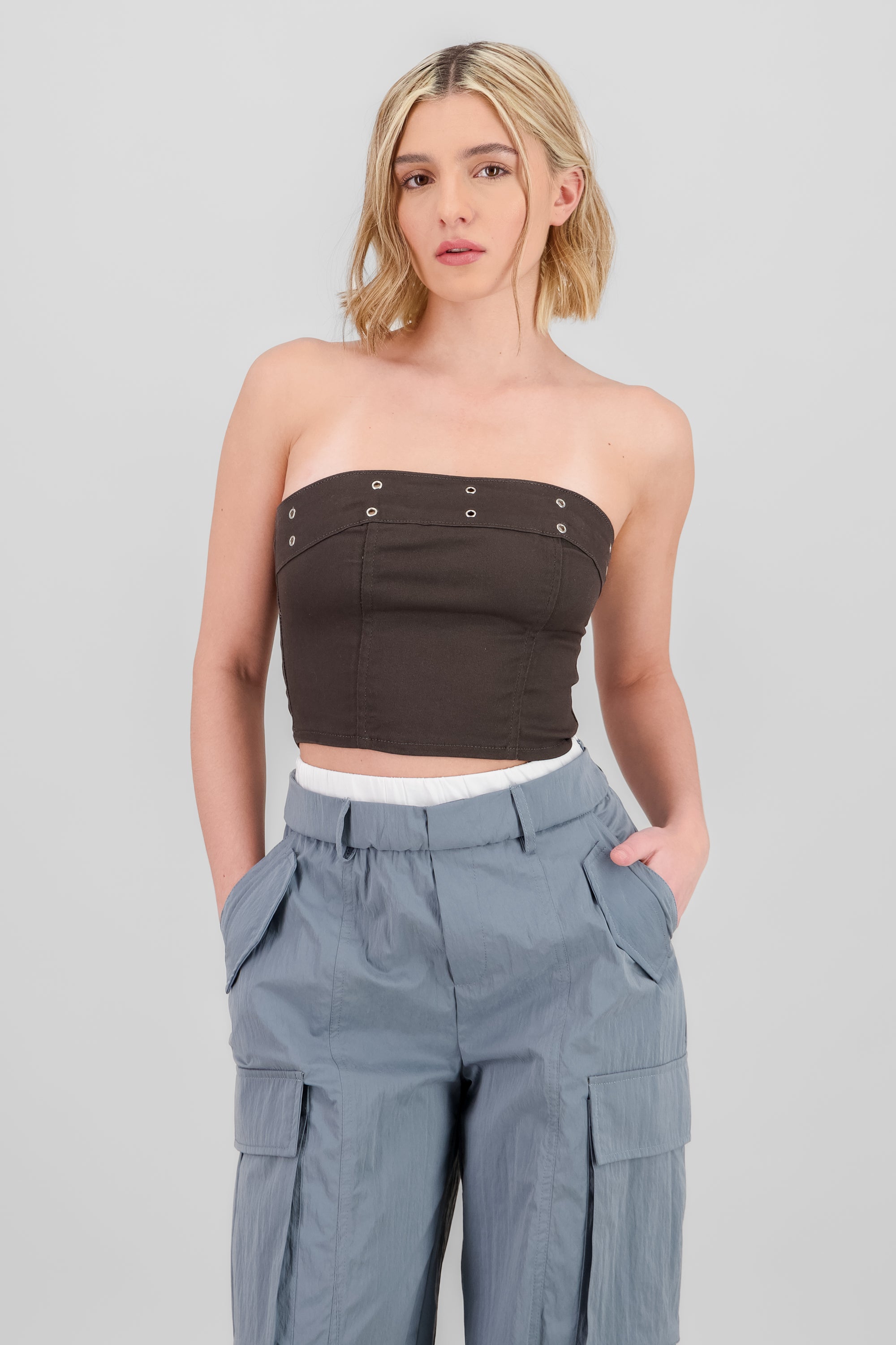 Eyelet Bandeau Top GRAY