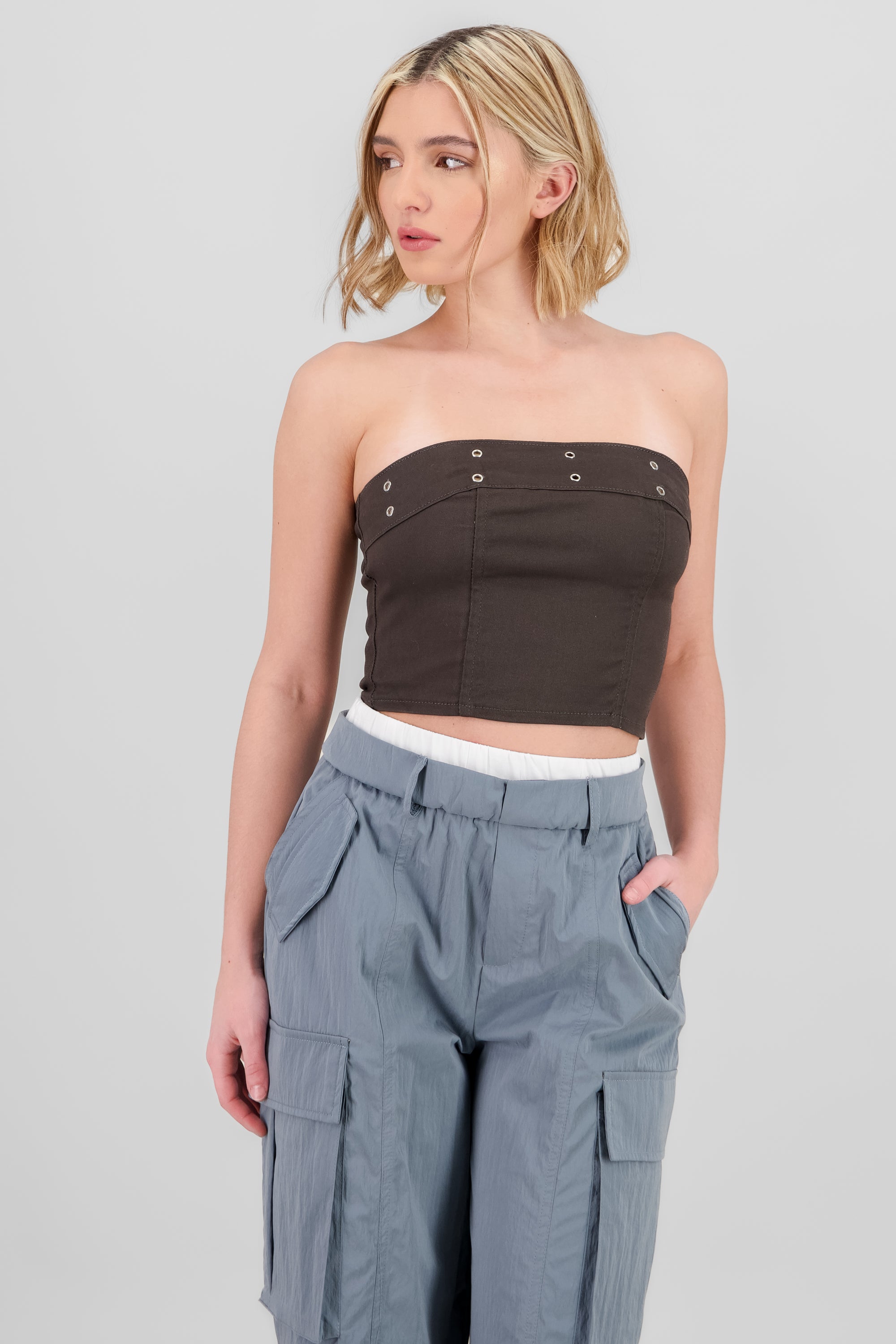 Eyelet Bandeau Top GRAY