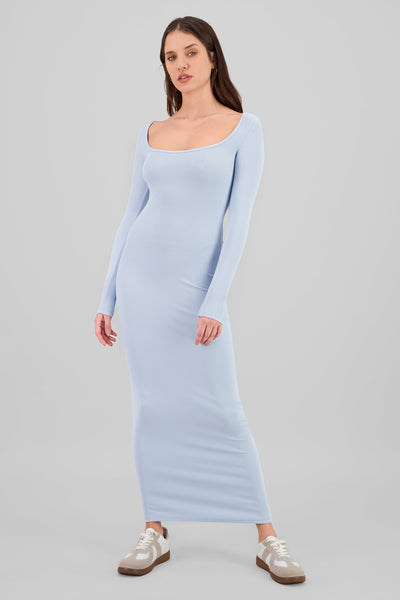 Solid Long Sleeve Maxi Dress SKY BLUE