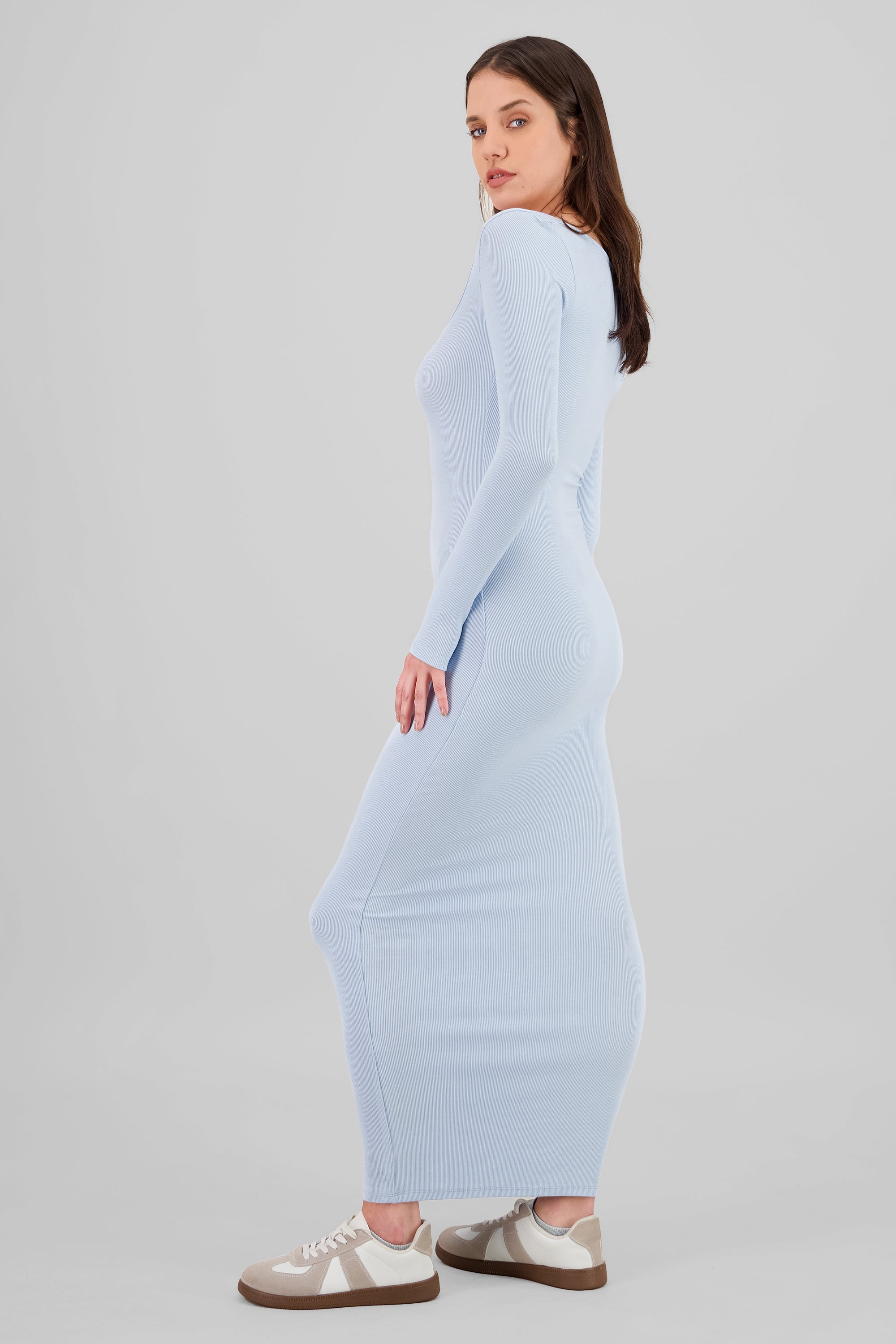 Solid Long Sleeve Maxi Dress SKY BLUE