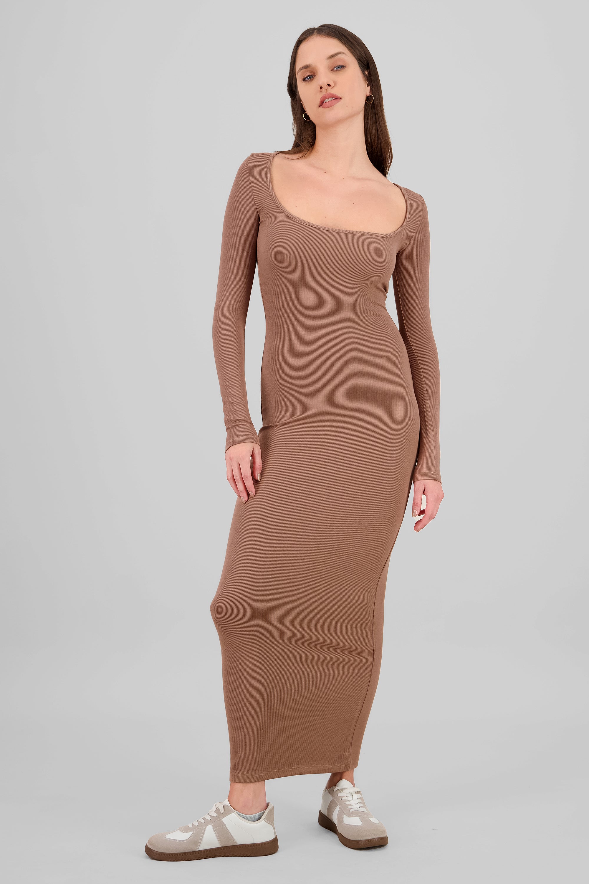 Solid Long Sleeve Maxi Dress TAUPE