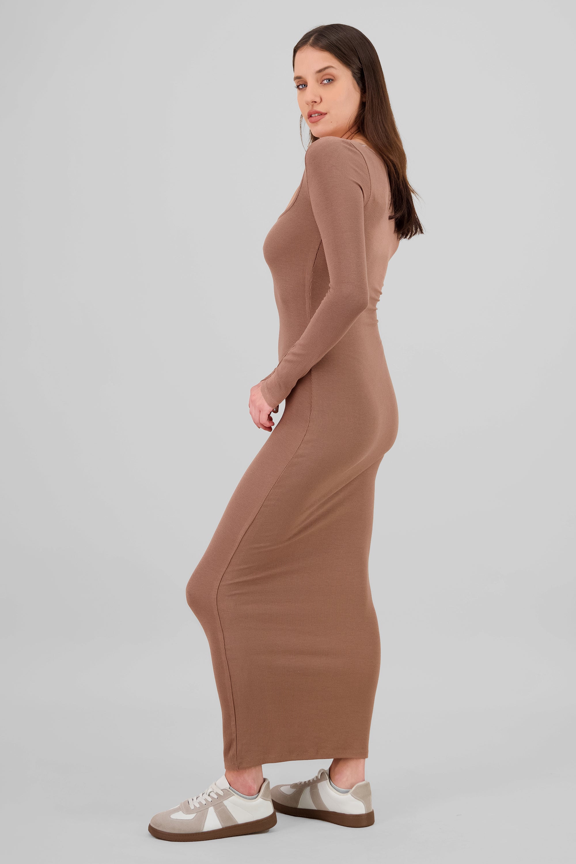 Solid Long Sleeve Maxi Dress TAUPE