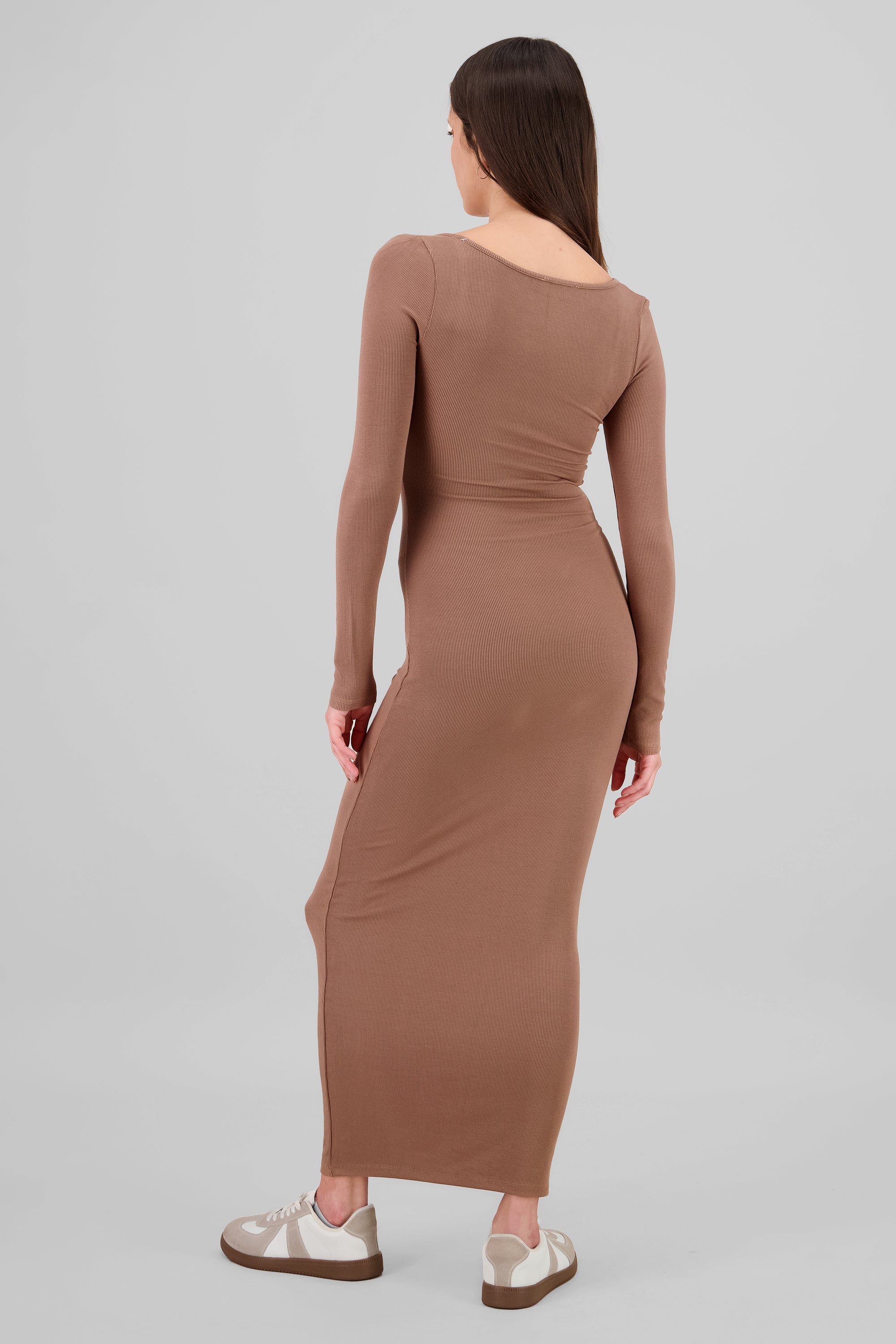 Solid Long Sleeve Maxi Dress TAUPE