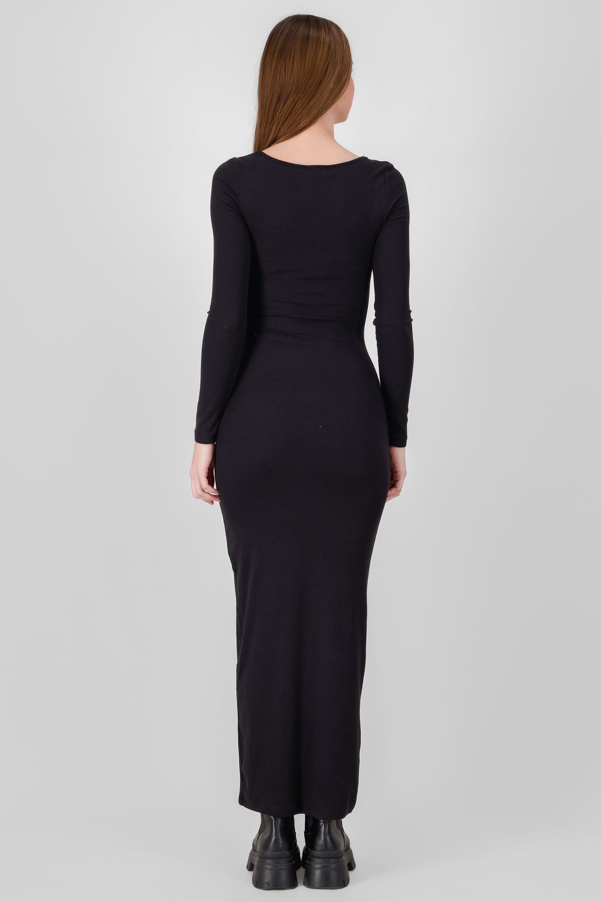 Solid Long Sleeve Maxi Dress BLACK